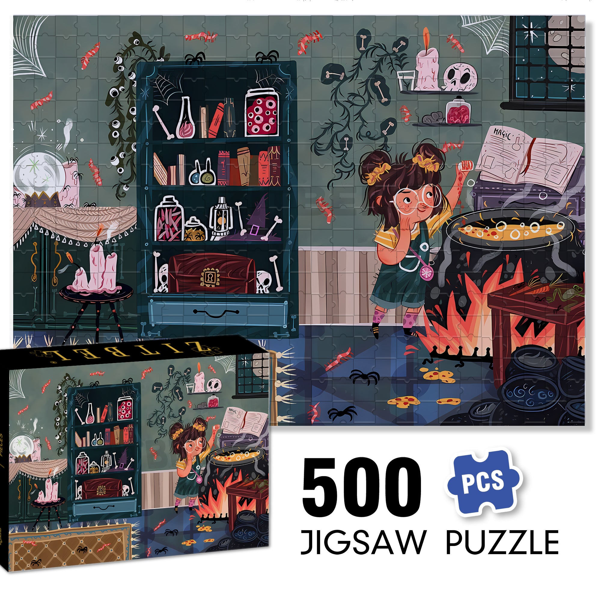 Magic Academy 500pcs/1000pcs Jigsaw Puzzle, Scratch-Resistant, Interactive Family Game & Brain-Boosting DIY Decor, Perfect for Halloween, Christmas & New Year Gifts, Family Puzzle Game