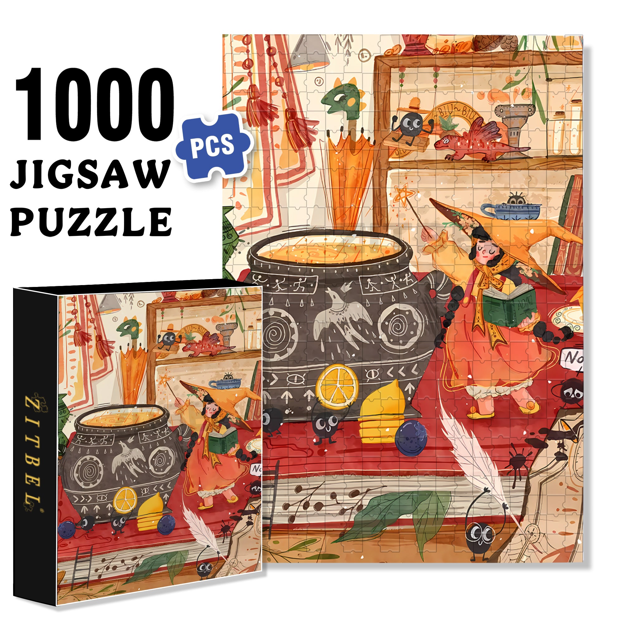Magical Fire 500pcs/1000pcs Jigsaw Puzzle, Scratch-Resistant, Interactive Family Game & Brain-Boosting DIY Decor, Perfect for Halloween, Christmas & New Year Gifts, Family Puzzle Game