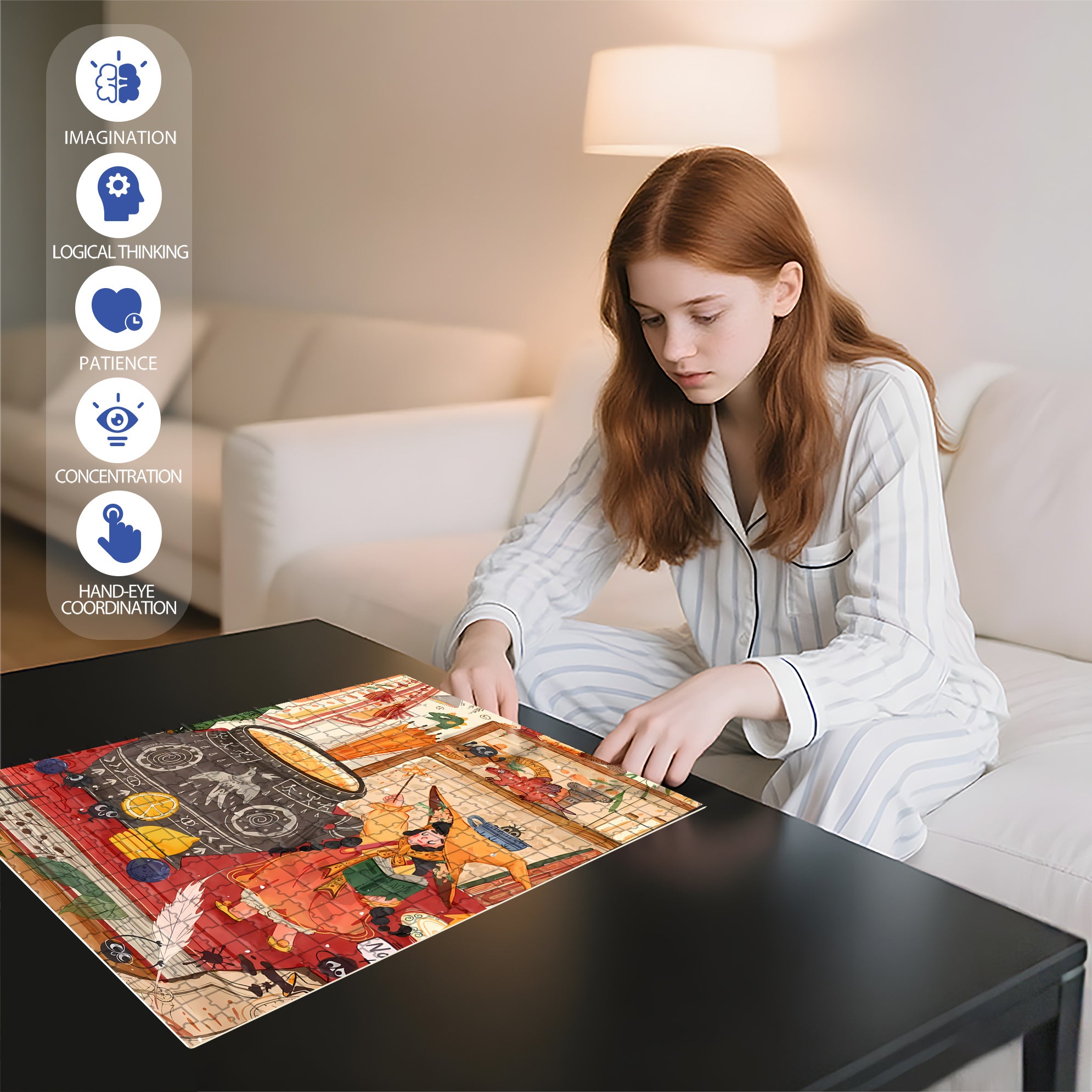 Magical Fire 500pcs/1000pcs Jigsaw Puzzle, Scratch-Resistant, Interactive Family Game & Brain-Boosting DIY Decor, Perfect for Halloween, Christmas & New Year Gifts, Family Puzzle Game