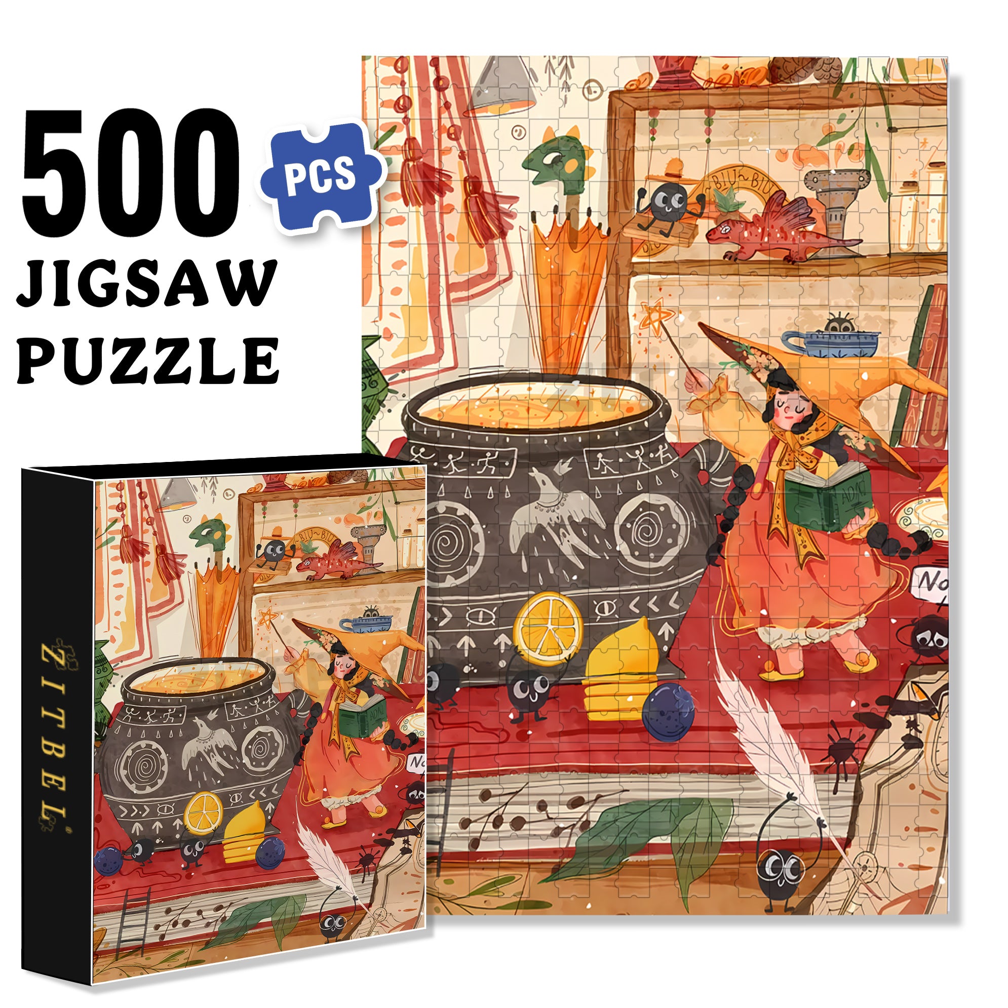 Magical Fire 500pcs/1000pcs Jigsaw Puzzle, Scratch-Resistant, Interactive Family Game & Brain-Boosting DIY Decor, Perfect for Halloween, Christmas & New Year Gifts, Family Puzzle Game