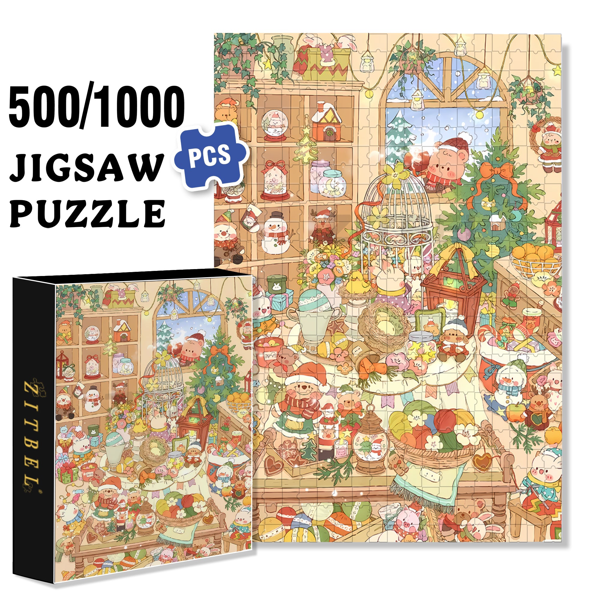 Merry And  Bright 500pcs/1000pcs Jigsaw Puzzle, Scratch-Resistant, Interactive Family Game & Brain-Boosting DIY Decor, Perfect for Halloween, Christmas & New Year Gifts, Family Puzzle Game