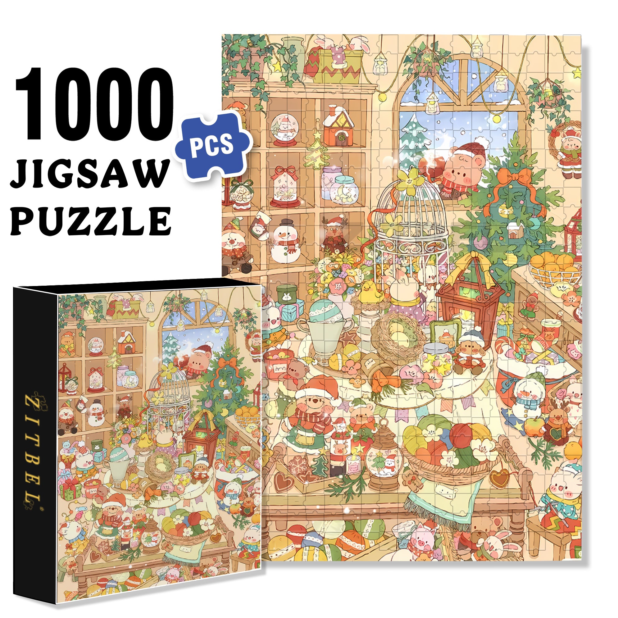 Merry And  Bright 500pcs/1000pcs Jigsaw Puzzle, Scratch-Resistant, Interactive Family Game & Brain-Boosting DIY Decor, Perfect for Halloween, Christmas & New Year Gifts, Family Puzzle Game