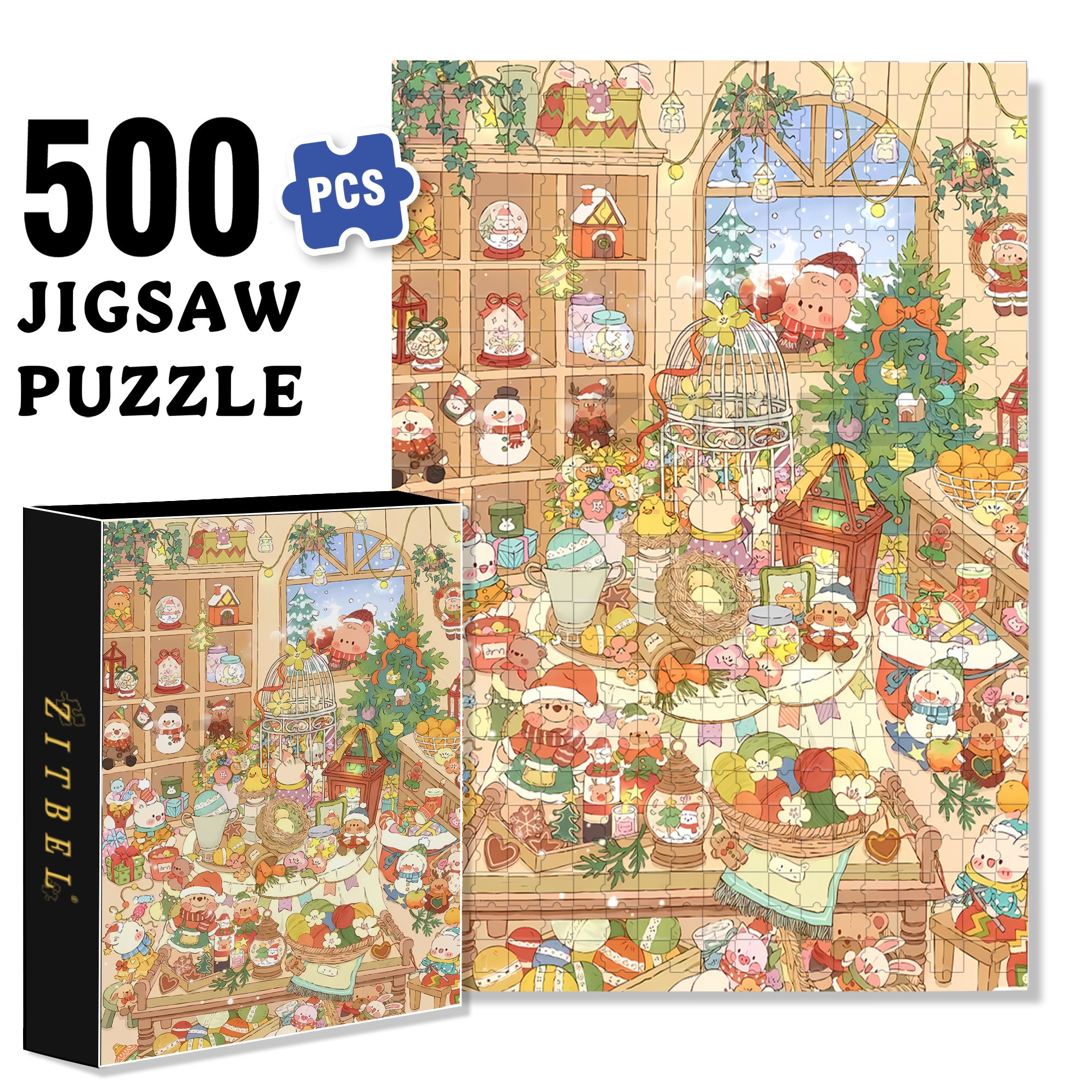 Merry And  Bright 500pcs/1000pcs Jigsaw Puzzle, Scratch-Resistant, Interactive Family Game & Brain-Boosting DIY Decor, Perfect for Halloween, Christmas & New Year Gifts, Family Puzzle Game