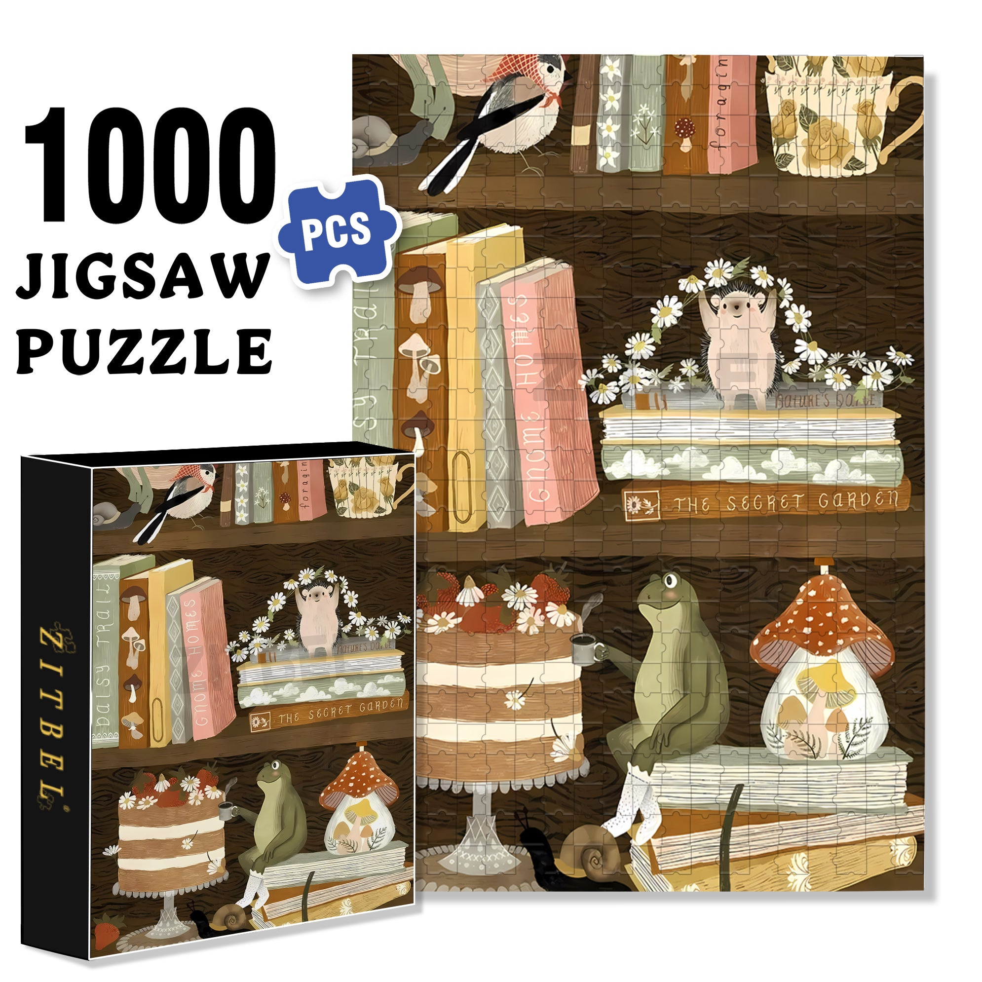 On The Bookshelf 500pcs/1000pcs Jigsaw Puzzle, Scratch-Resistant, Interactive Family Game & Brain-Boosting DIY Decor, Perfect for Halloween, Christmas & New Year Gifts, Family Puzzle Game