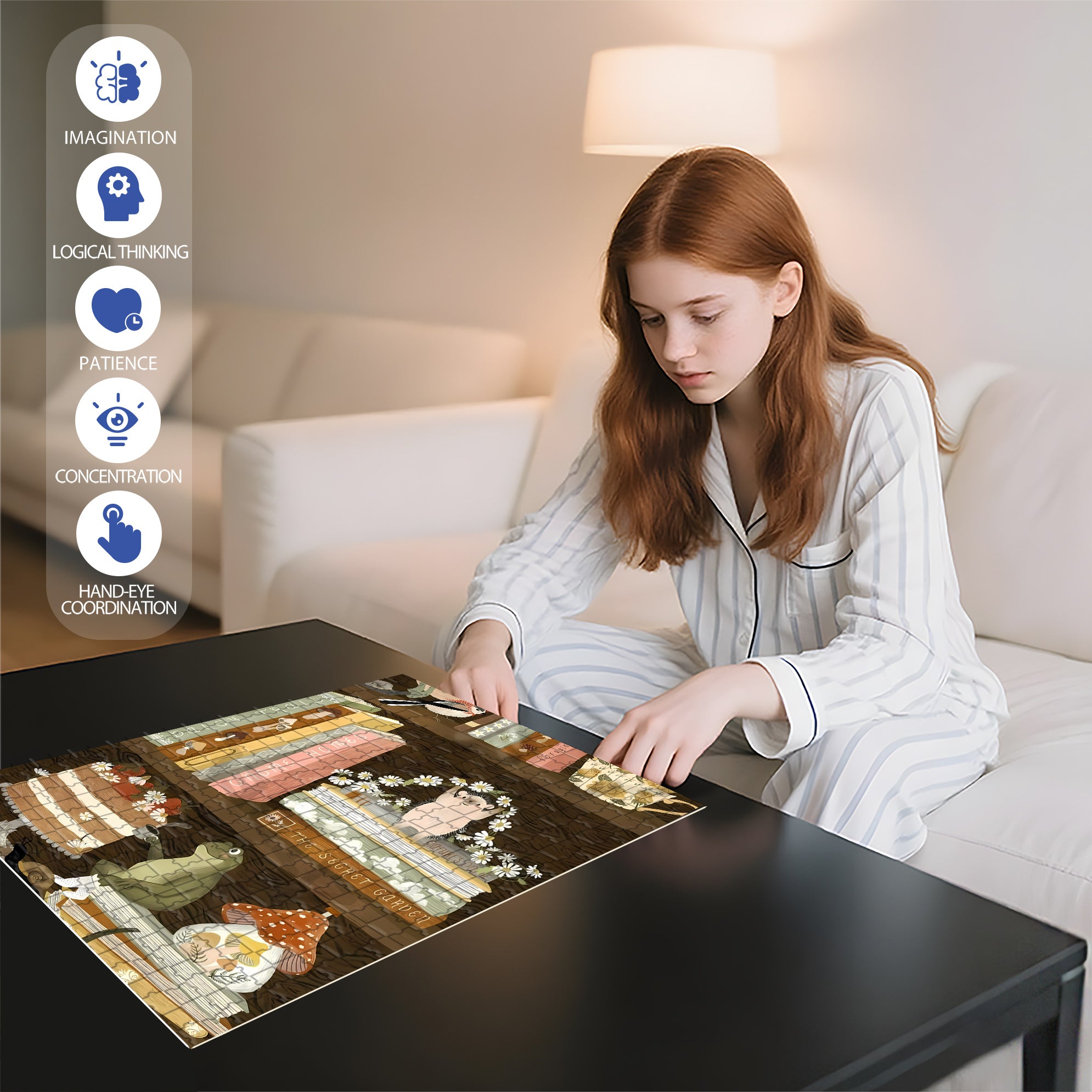 On The Bookshelf 500pcs/1000pcs Jigsaw Puzzle, Scratch-Resistant, Interactive Family Game & Brain-Boosting DIY Decor, Perfect for Halloween, Christmas & New Year Gifts, Family Puzzle Game