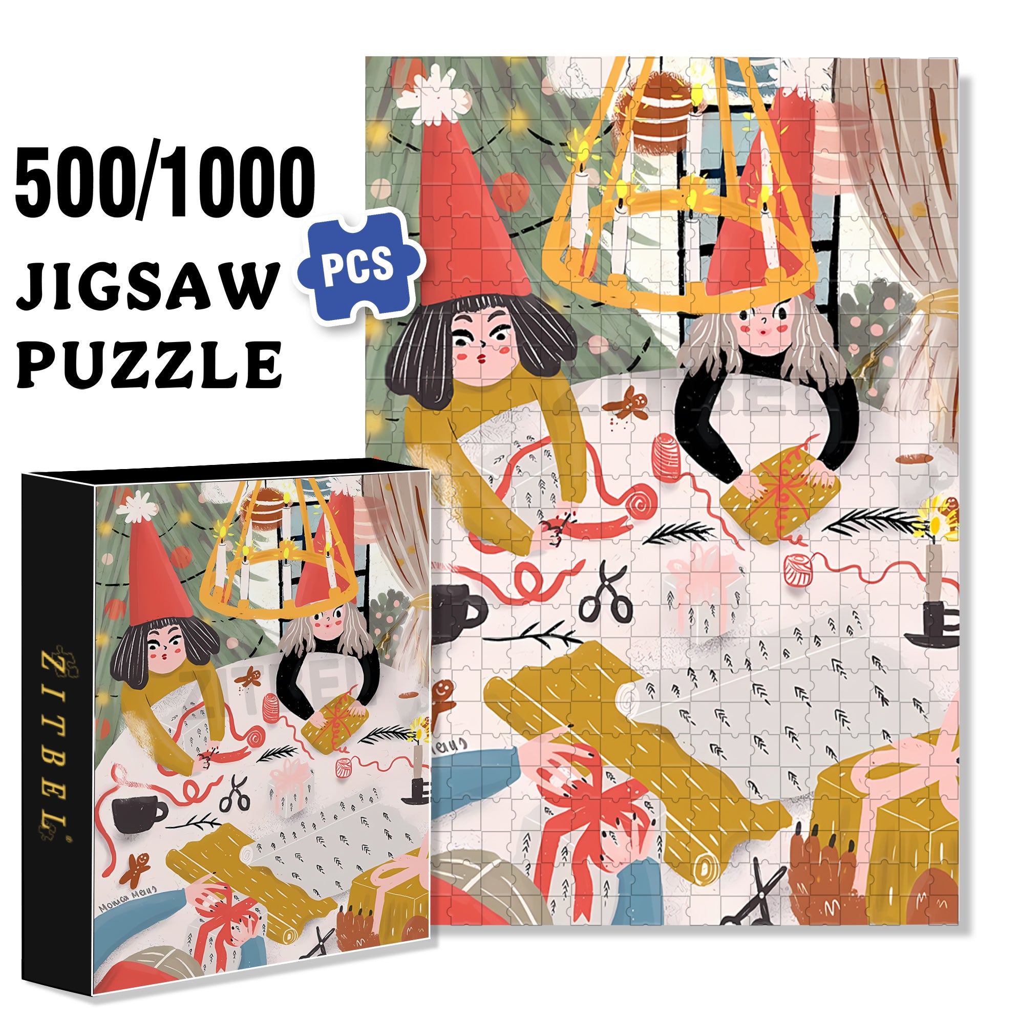 Packaging 500pcs/1000pcs Jigsaw Puzzle, Scratch-Resistant, Interactive Family Game & Brain-Boosting DIY Decor, Perfect for Halloween, Christmas & New Year Gifts, Family Puzzle Game
