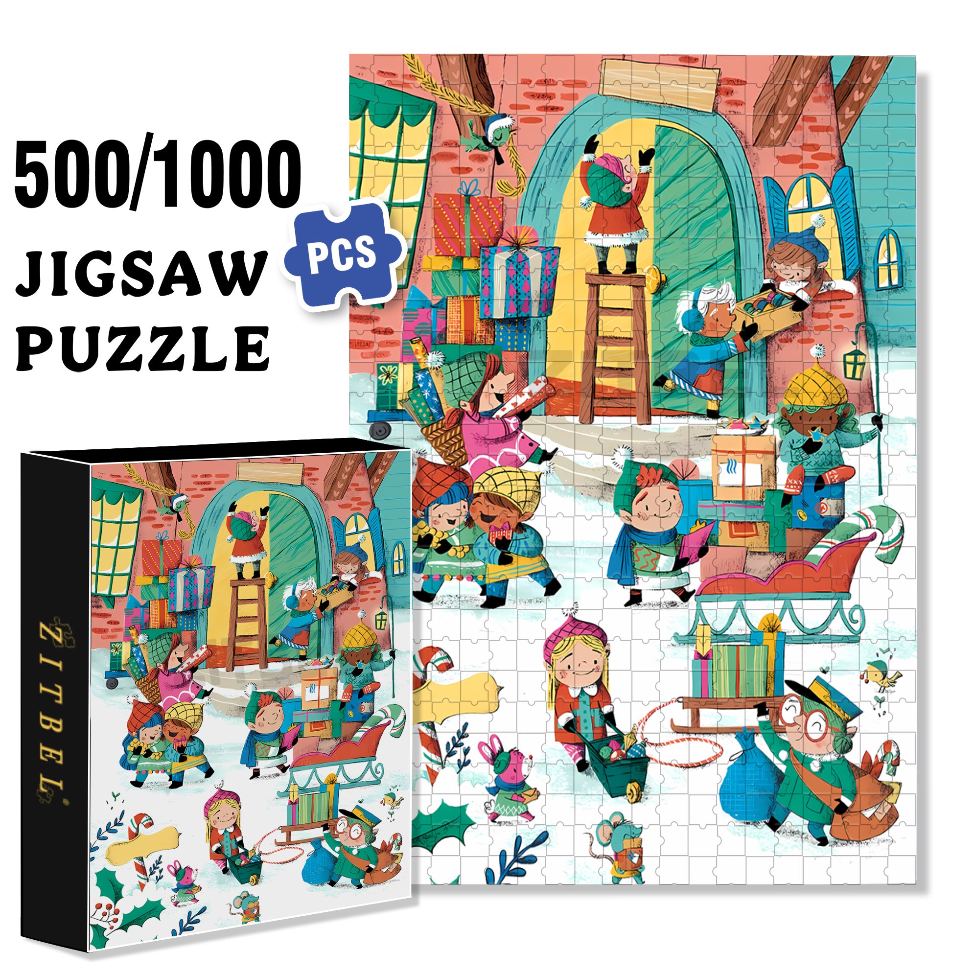 Play with snow! 500pcs/1000pcs Jigsaw Puzzle, Scratch-Resistant, Interactive Family Game & Brain-Boosting DIY Decor, Perfect for Halloween, Christmas & New Year Gifts, Family Puzzle Game