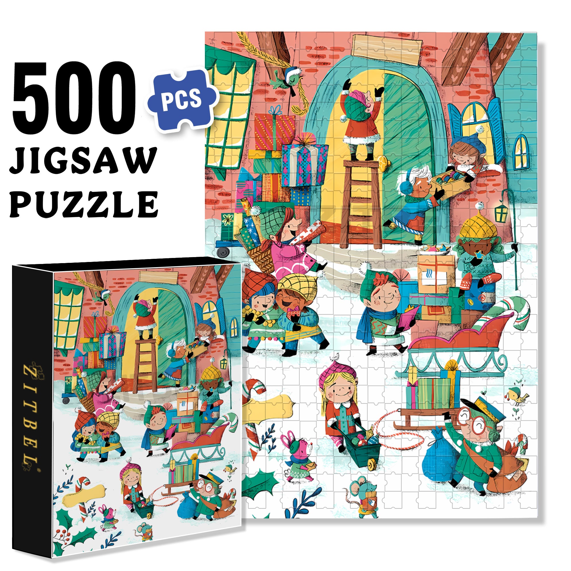 Play with snow! 500pcs/1000pcs Jigsaw Puzzle, Scratch-Resistant, Interactive Family Game & Brain-Boosting DIY Decor, Perfect for Halloween, Christmas & New Year Gifts, Family Puzzle Game