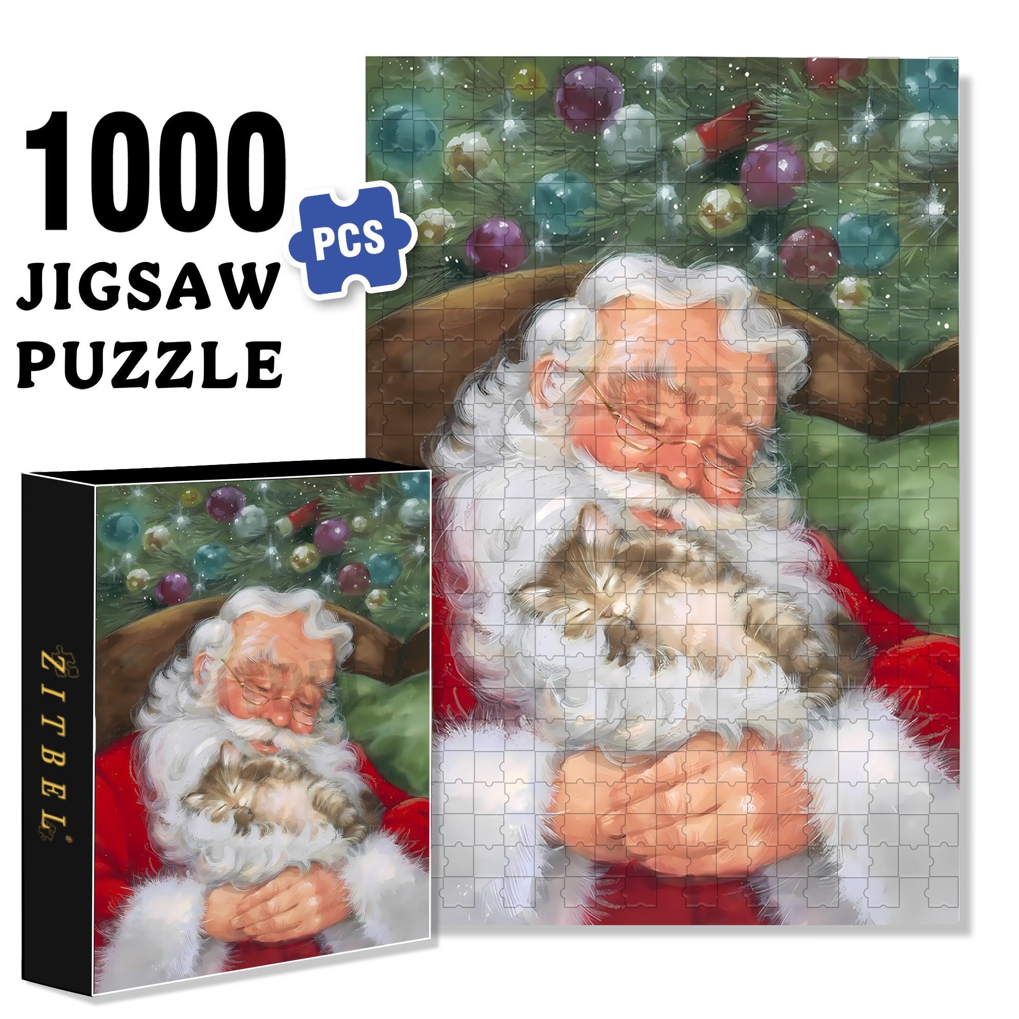 Santa Claus And The Cat 500pcs/1000pcs Jigsaw Puzzle, Scratch-Resistant, Interactive Family Game & Brain-Boosting DIY Decor, Perfect for Halloween, Christmas & New Year Gifts, Family Puzzle Game