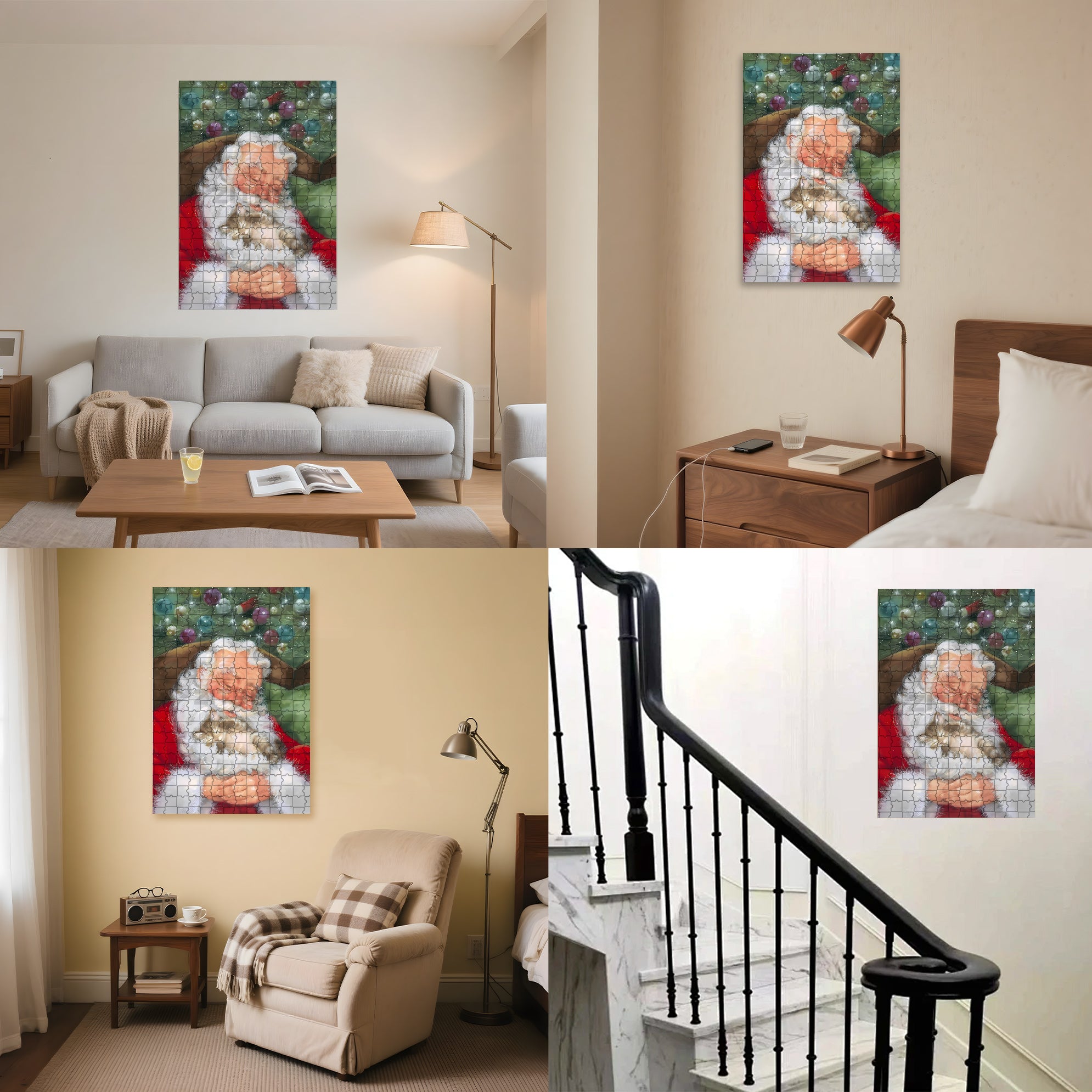 Santa Claus And The Cat 500pcs/1000pcs Jigsaw Puzzle, Scratch-Resistant, Interactive Family Game & Brain-Boosting DIY Decor, Perfect for Halloween, Christmas & New Year Gifts, Family Puzzle Game