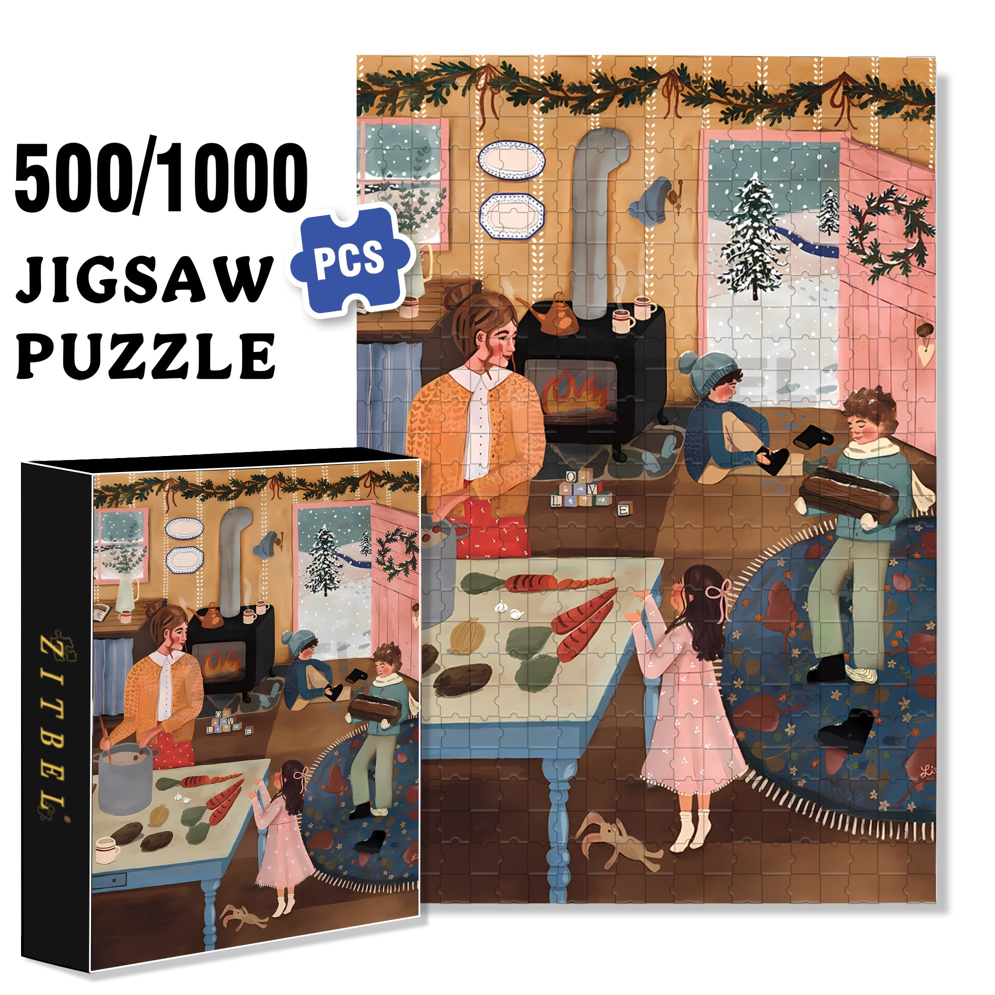 Snow Day 500pcs/1000pcs Jigsaw Puzzle, Scratch-Resistant, Interactive Family Game & Brain-Boosting DIY Decor, Perfect for Halloween, Christmas & New Year Gifts, Family Puzzle Game