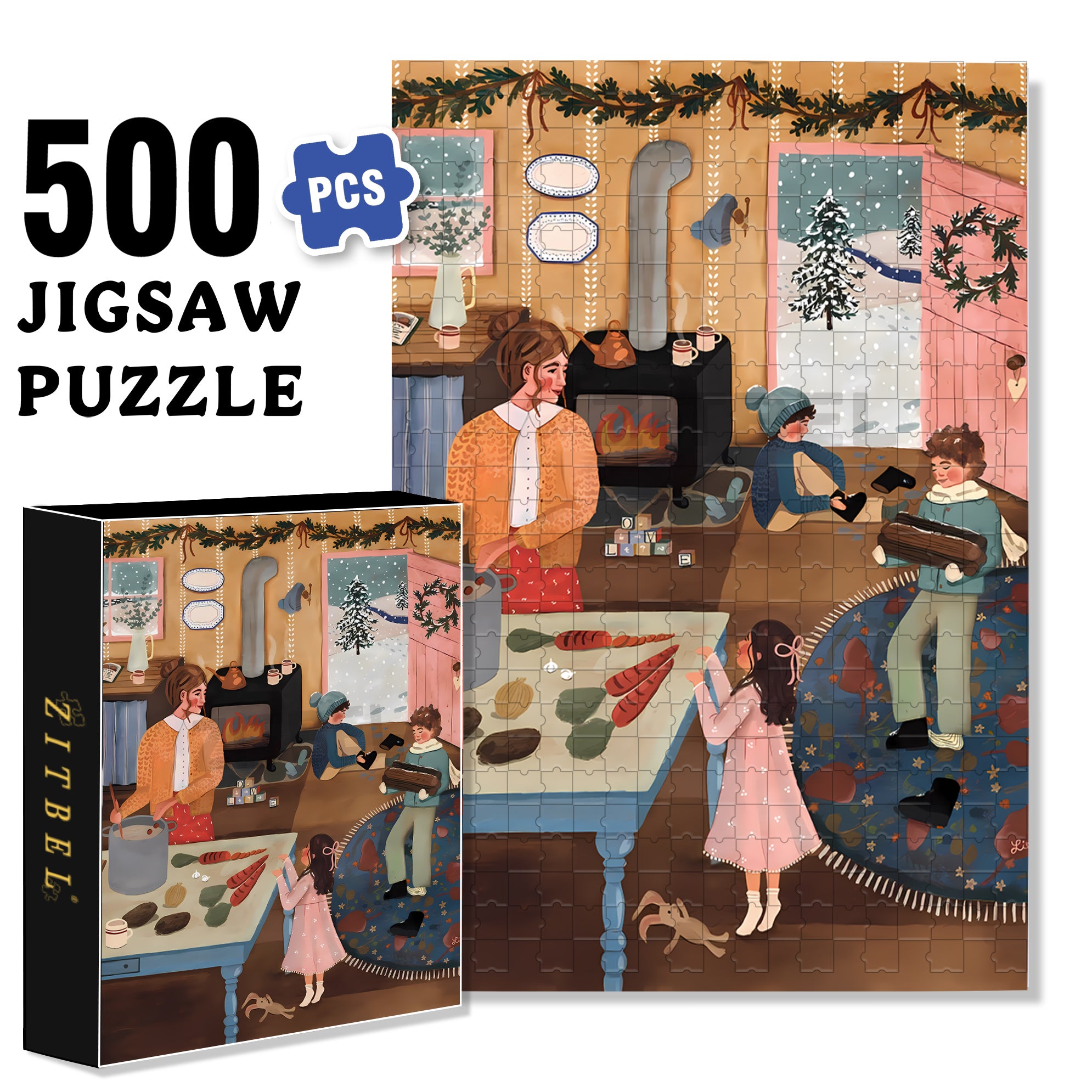 Snow Day 500pcs/1000pcs Jigsaw Puzzle, Scratch-Resistant, Interactive Family Game & Brain-Boosting DIY Decor, Perfect for Halloween, Christmas & New Year Gifts, Family Puzzle Game