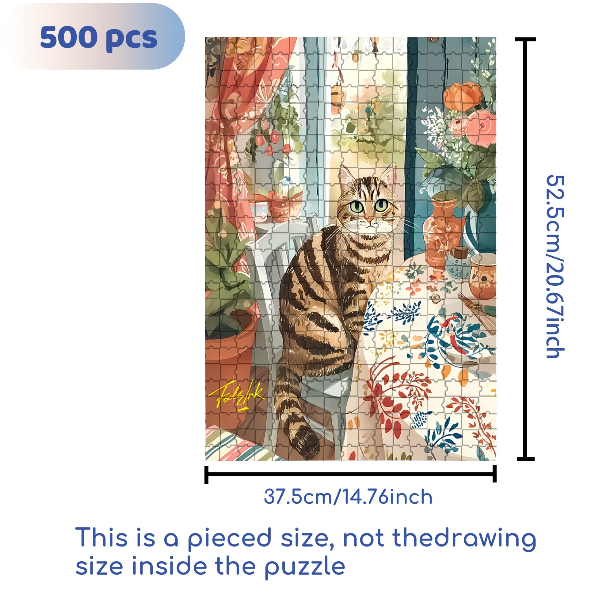 Tabby Cat 500pcs/1000pcs Jigsaw Puzzle, Scratch-Resistant, Interactive Family Game & Brain-Boosting DIY Decor, Perfect for Halloween, Christmas & New Year Gifts, Family Puzzle Game