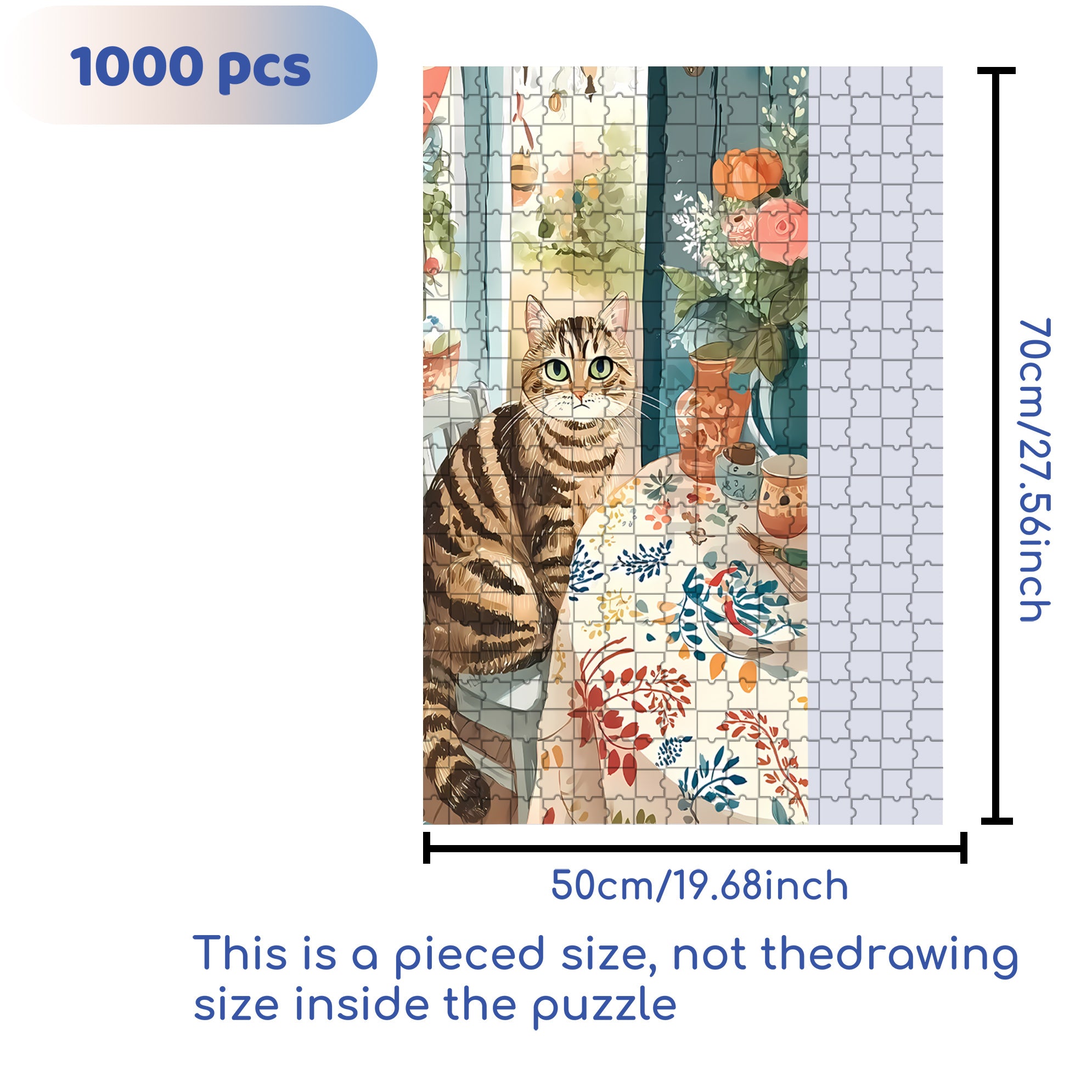 Tabby Cat 500pcs/1000pcs Jigsaw Puzzle, Scratch-Resistant, Interactive Family Game & Brain-Boosting DIY Decor, Perfect for Halloween, Christmas & New Year Gifts, Family Puzzle Game