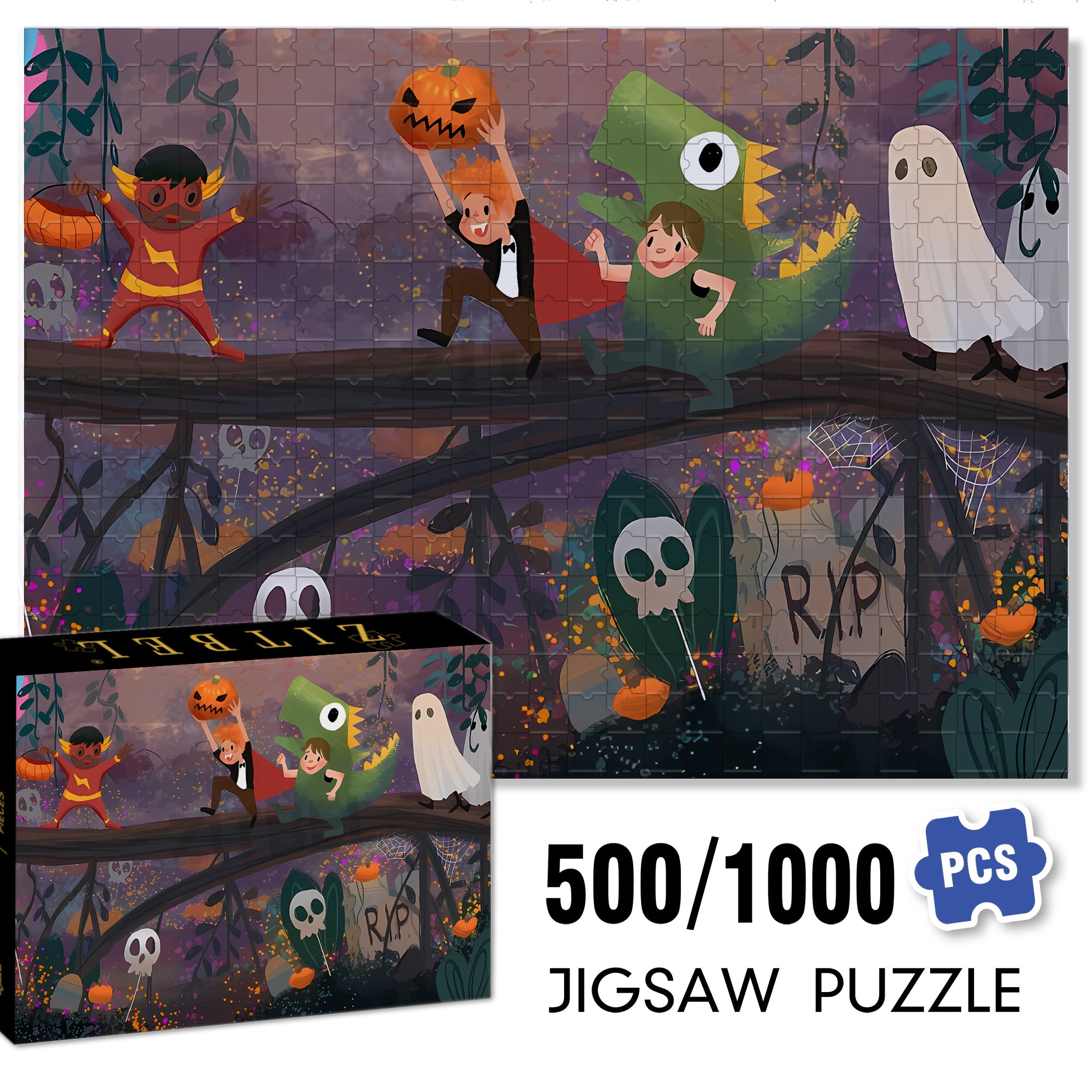 All Hallows' Eve 500pcs/1000pcs Jigsaw Puzzle, Scratch-Resistant, Interactive Family Game & Brain-Boosting DIY Decor, Perfect for Halloween, Christmas & New Year Gifts, Family Puzzle Game