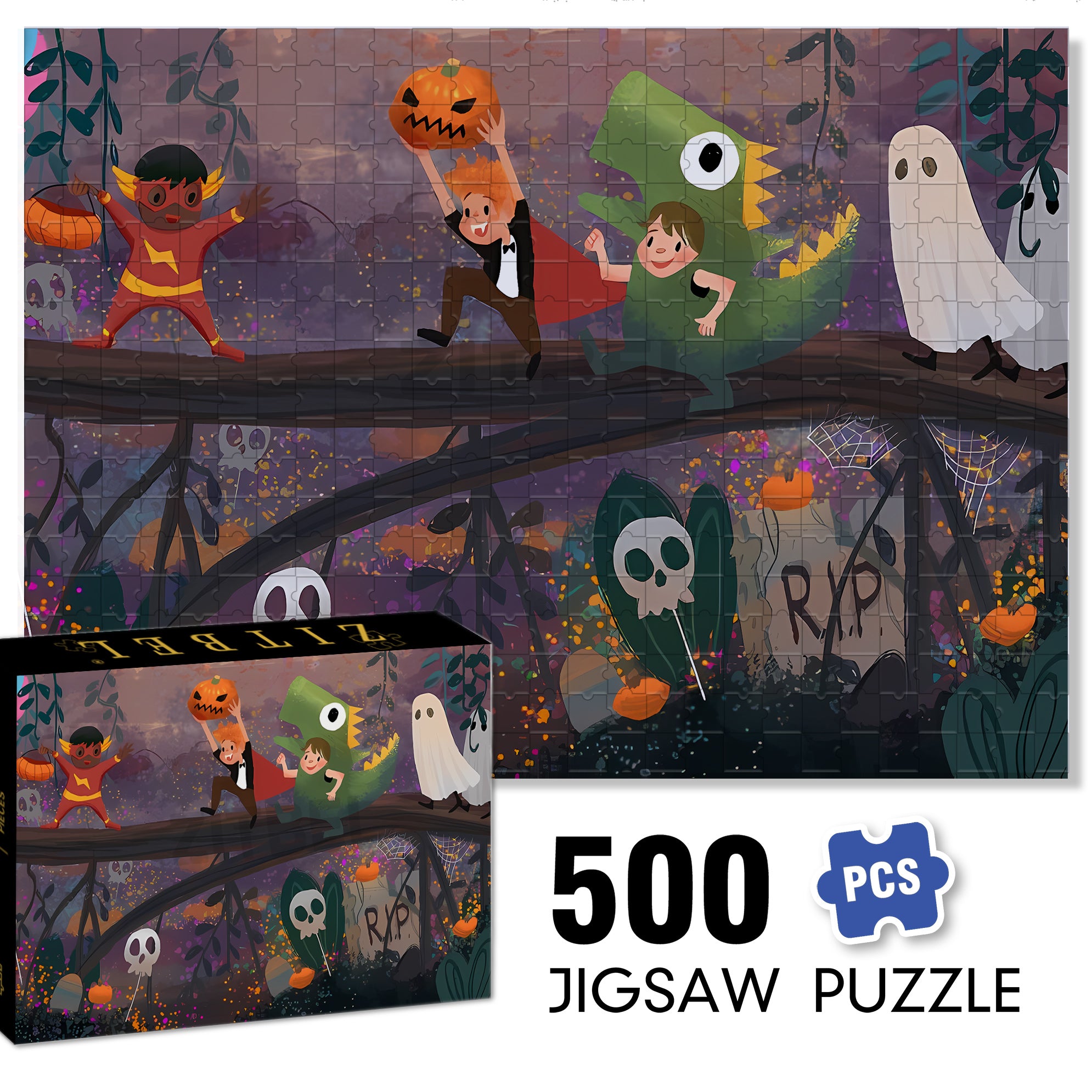 All Hallows' Eve 500pcs/1000pcs Jigsaw Puzzle, Scratch-Resistant, Interactive Family Game & Brain-Boosting DIY Decor, Perfect for Halloween, Christmas & New Year Gifts, Family Puzzle Game