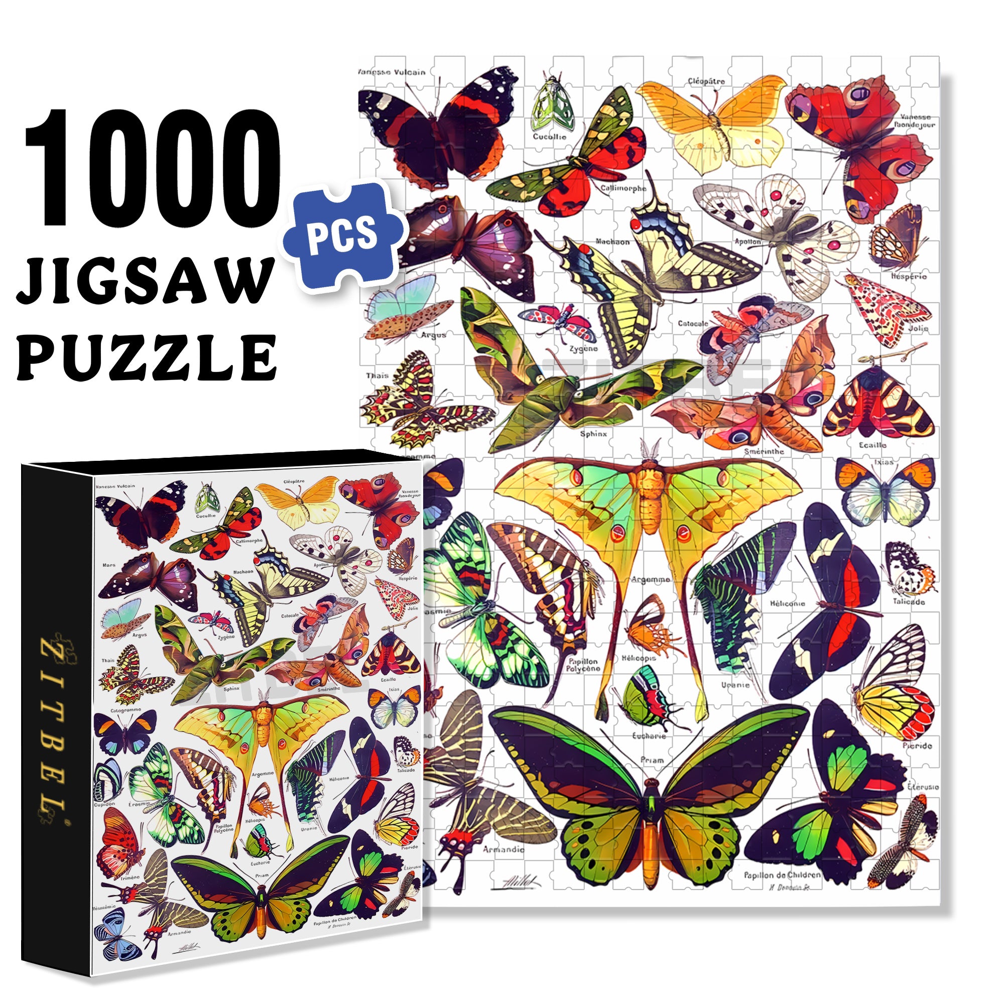 All Kinds Of Butterflies 500pcs/1000pcs Jigsaw Puzzle, Scratch-Resistant, Interactive Family Game & Brain-Boosting DIY Decor, Perfect for Halloween, Christmas & New Year Gifts, Family Puzzle Game