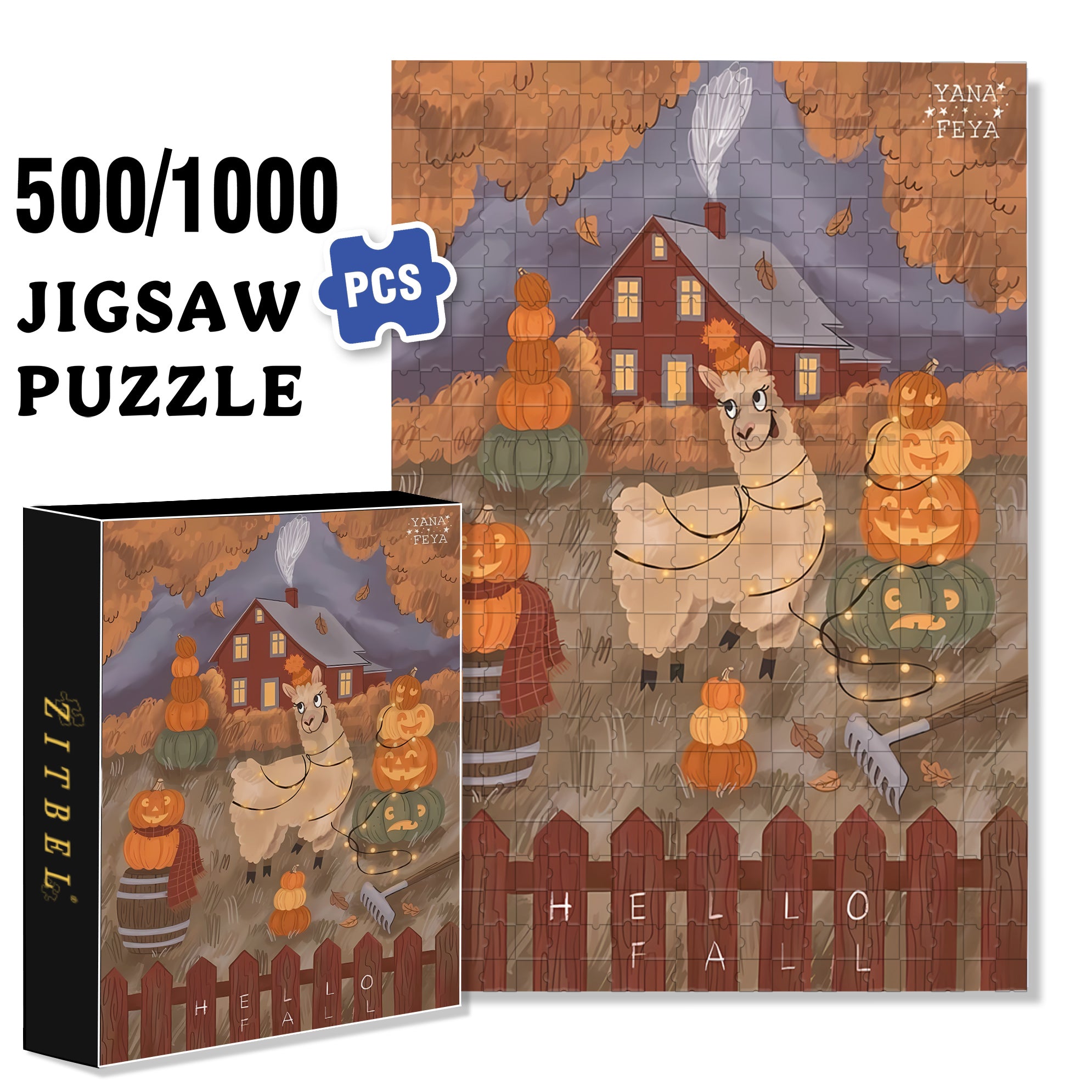 Alpaca 500pcs/1000pcs Jigsaw Puzzle, Scratch-Resistant, Interactive Family Game & Brain-Boosting DIY Decor, Perfect for Halloween, Christmas & New Year Gifts, Family Puzzle Game