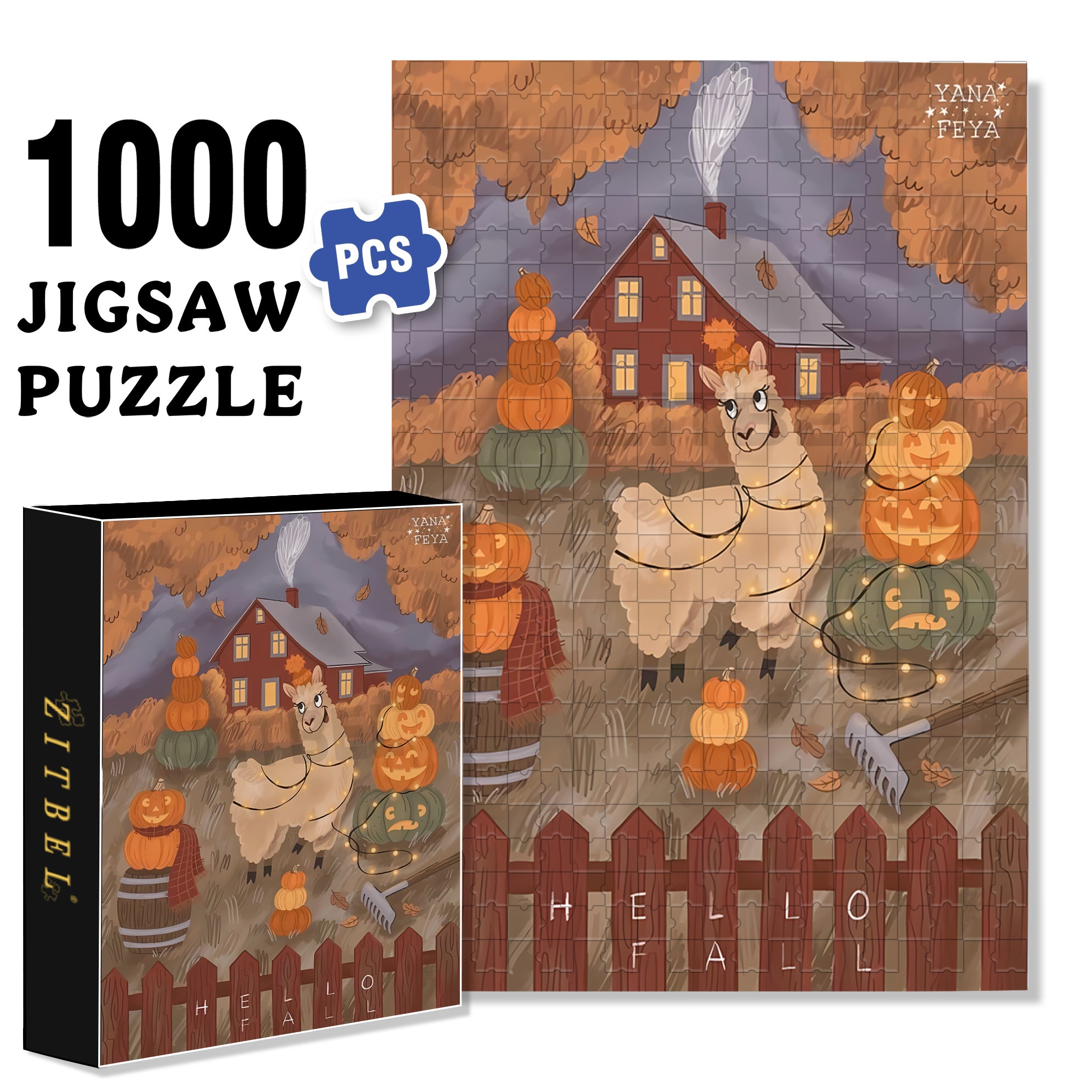 Alpaca 500pcs/1000pcs Jigsaw Puzzle, Scratch-Resistant, Interactive Family Game & Brain-Boosting DIY Decor, Perfect for Halloween, Christmas & New Year Gifts, Family Puzzle Game