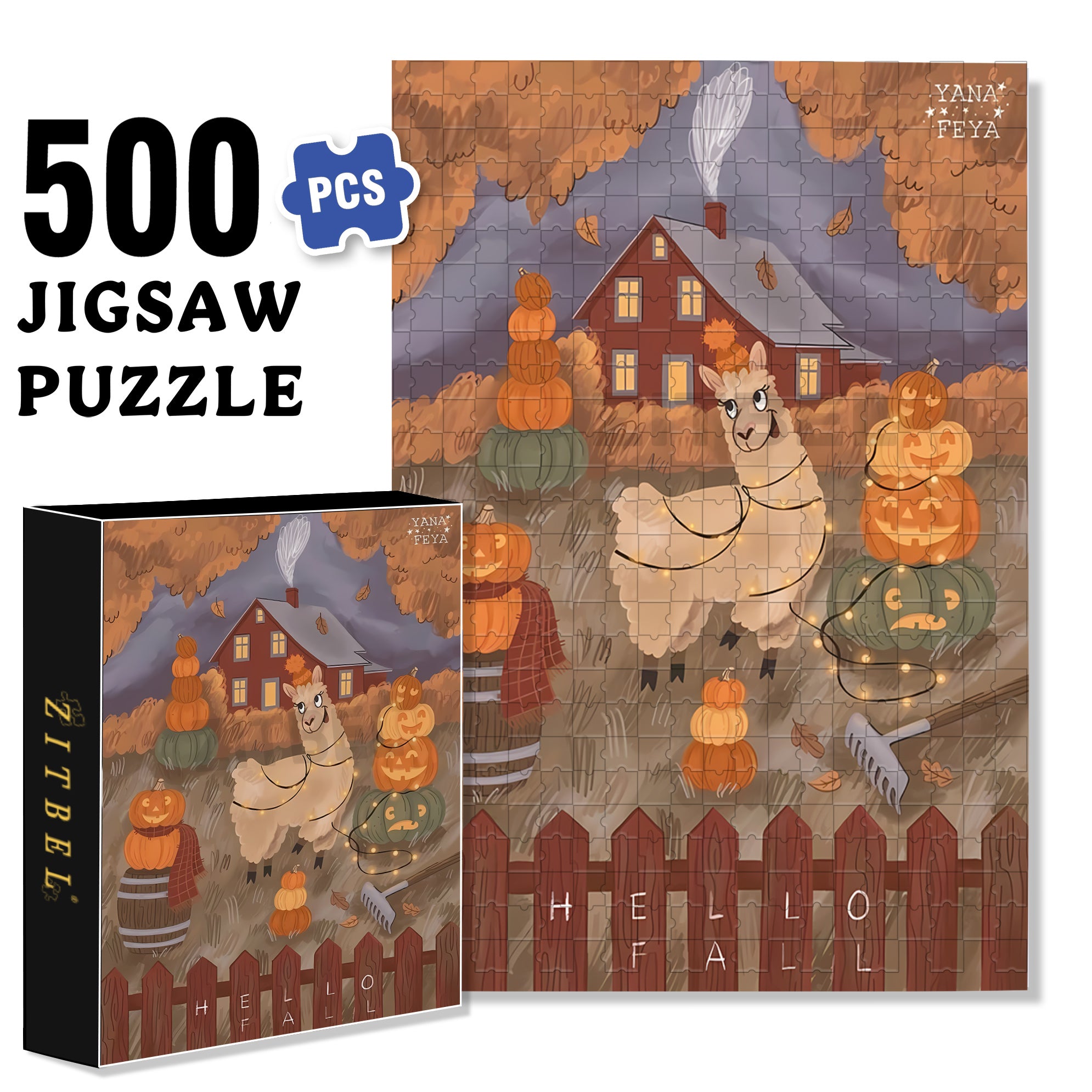 Alpaca 500pcs/1000pcs Jigsaw Puzzle, Scratch-Resistant, Interactive Family Game & Brain-Boosting DIY Decor, Perfect for Halloween, Christmas & New Year Gifts, Family Puzzle Game