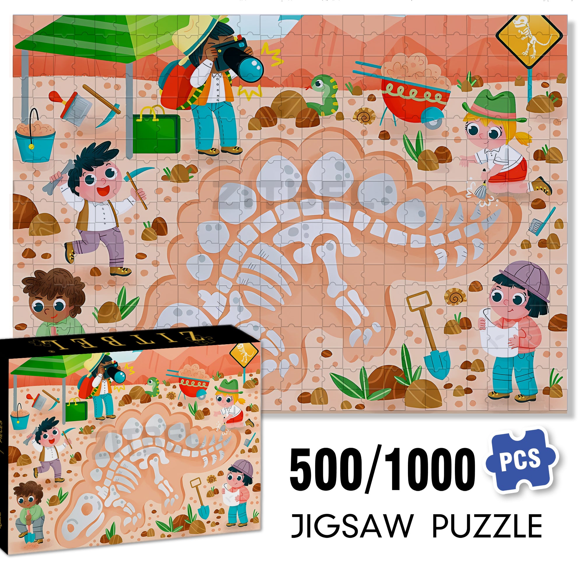 Dinosaur Fossil 500pcs/1000pcs Jigsaw Puzzle, Scratch-Resistant, Interactive Family Game & Brain-Boosting DIY Decor, Perfect for Halloween, Christmas & New Year Gifts, Family Puzzle Game