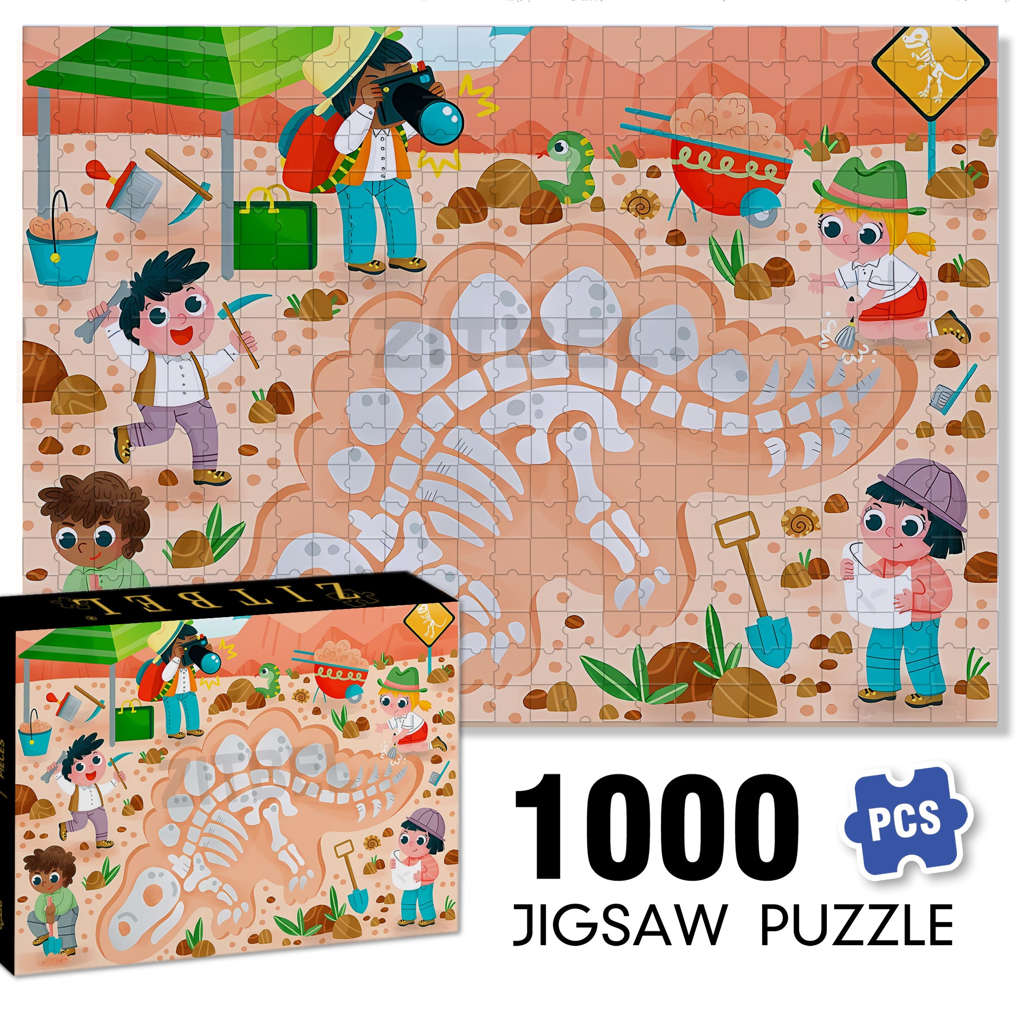 Dinosaur Fossil 500pcs/1000pcs Jigsaw Puzzle, Scratch-Resistant, Interactive Family Game & Brain-Boosting DIY Decor, Perfect for Halloween, Christmas & New Year Gifts, Family Puzzle Game