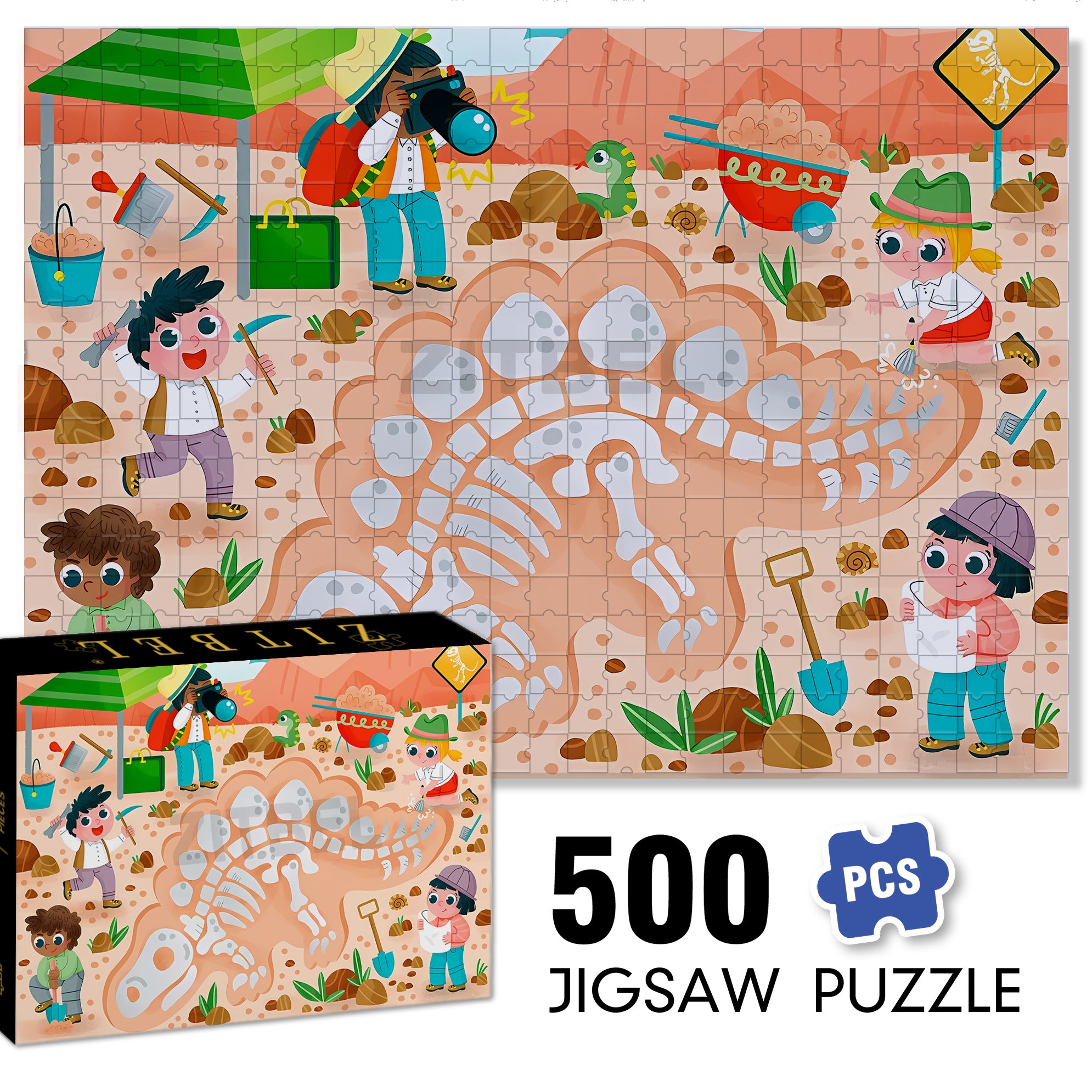 Dinosaur Fossil 500pcs/1000pcs Jigsaw Puzzle, Scratch-Resistant, Interactive Family Game & Brain-Boosting DIY Decor, Perfect for Halloween, Christmas & New Year Gifts, Family Puzzle Game