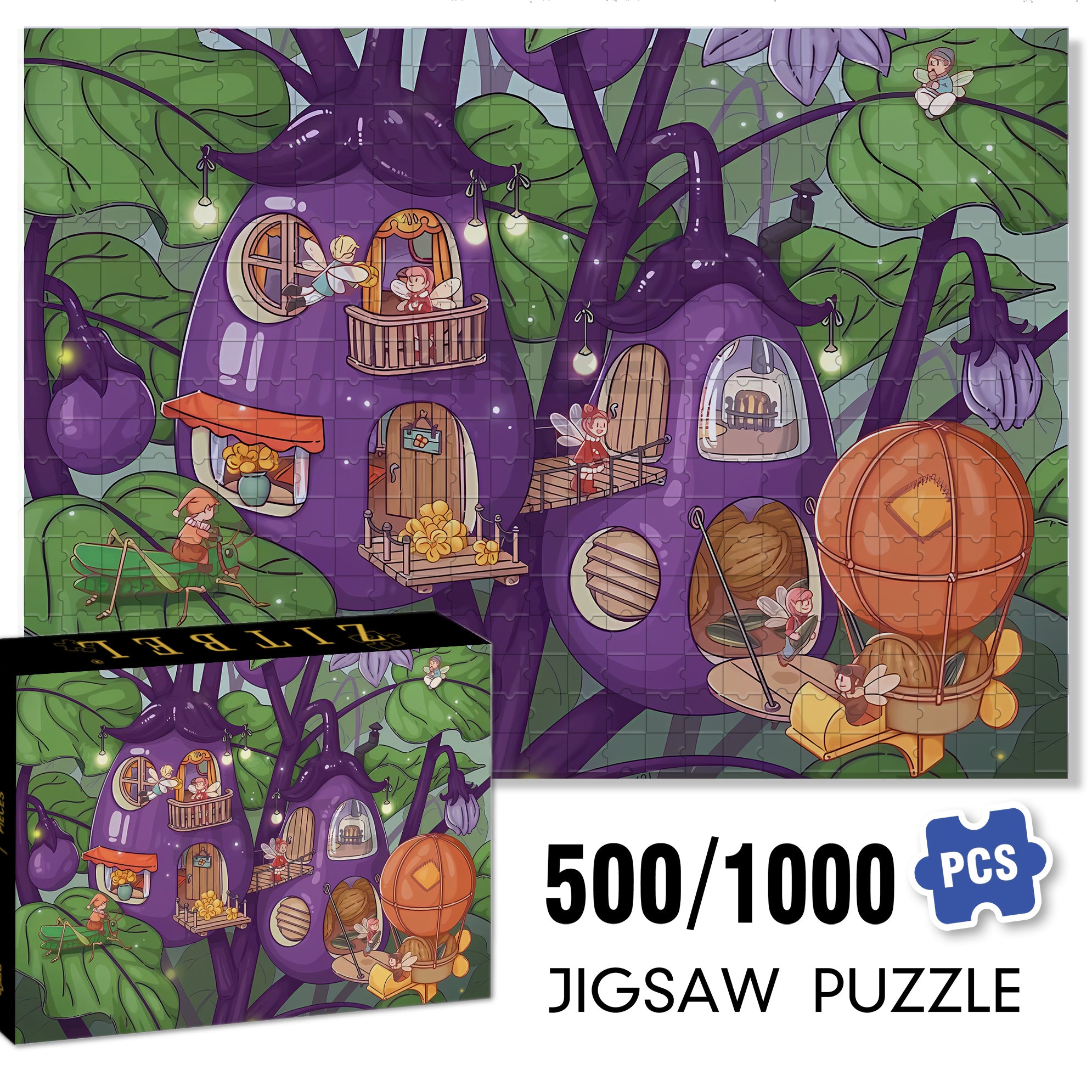 Eggplant Paradise 500pcs/1000pcs Jigsaw Puzzle, Scratch-Resistant, Interactive Family Game & Brain-Boosting DIY Decor, Perfect for Halloween, Christmas & New Year Gifts, Family Puzzle Game