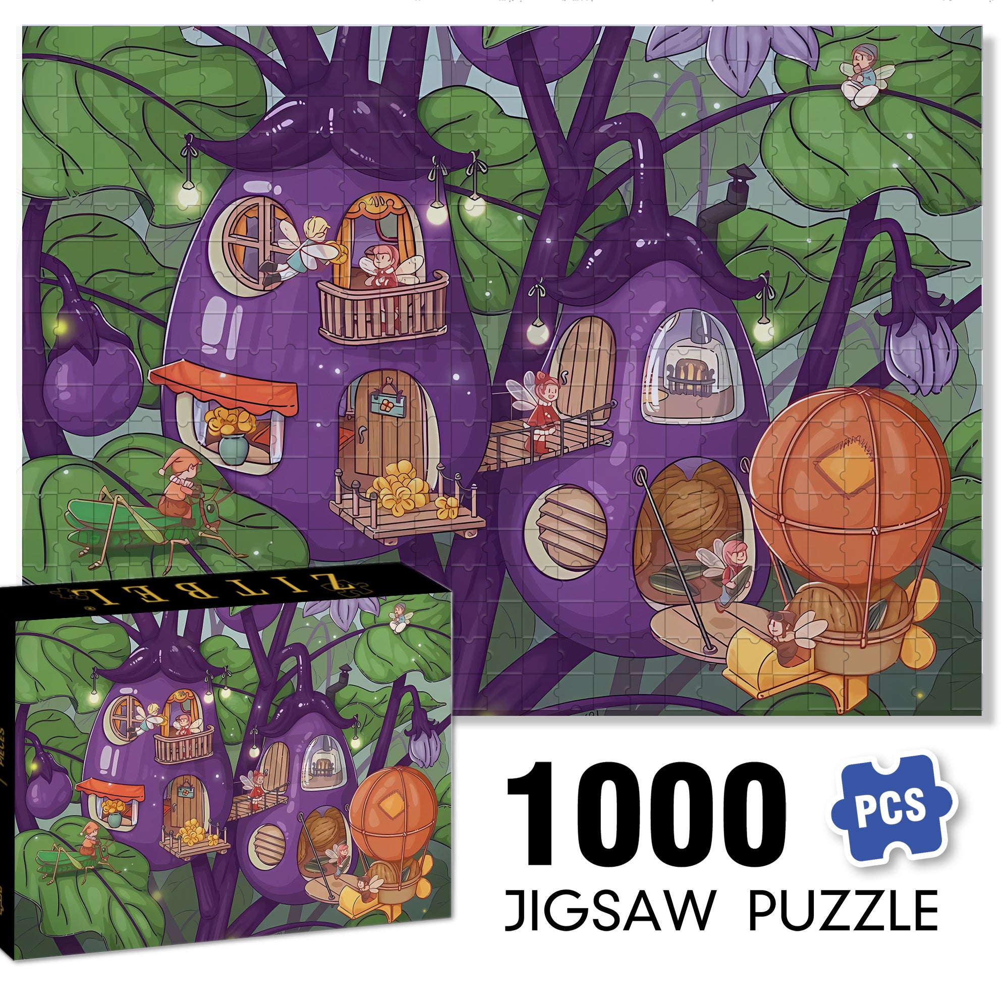 Eggplant Paradise 500pcs/1000pcs Jigsaw Puzzle, Scratch-Resistant, Interactive Family Game & Brain-Boosting DIY Decor, Perfect for Halloween, Christmas & New Year Gifts, Family Puzzle Game