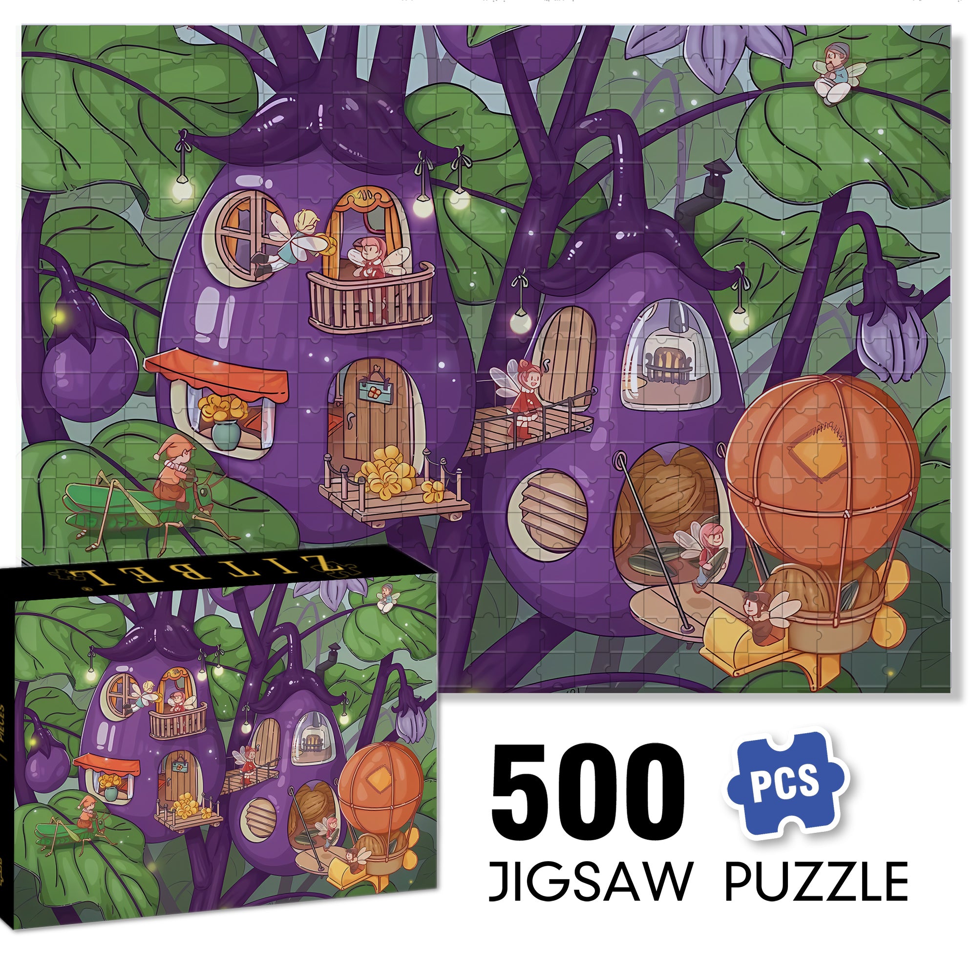 Eggplant Paradise 500pcs/1000pcs Jigsaw Puzzle, Scratch-Resistant, Interactive Family Game & Brain-Boosting DIY Decor, Perfect for Halloween, Christmas & New Year Gifts, Family Puzzle Game