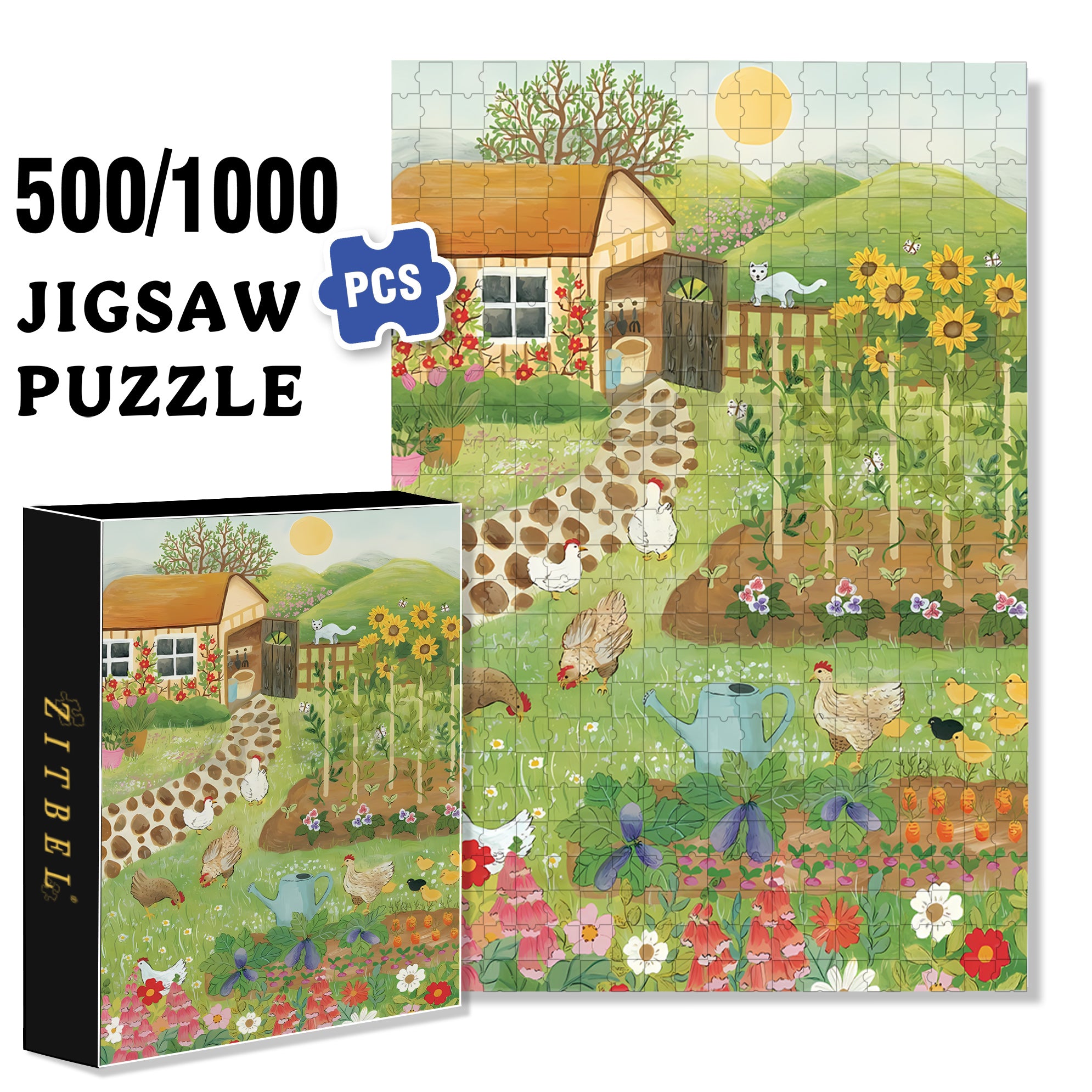 Farmhouse 500pcs/1000pcs Jigsaw Puzzle, Scratch-Resistant, Interactive Family Game & Brain-Boosting DIY Decor, Perfect for Halloween, Christmas & New Year Gifts, Family Puzzle Game