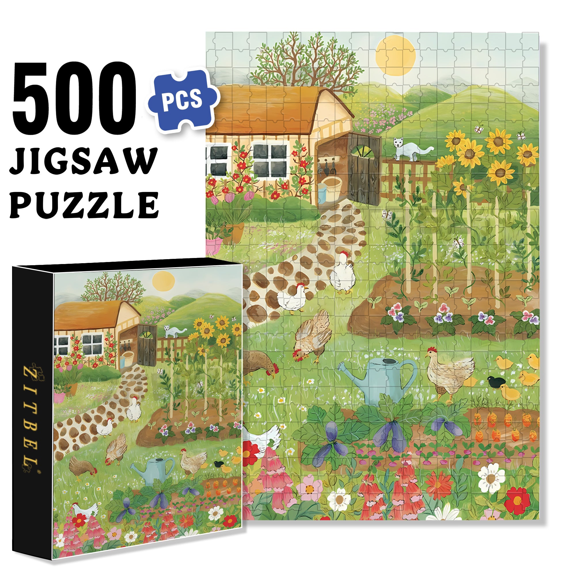 Farmhouse 500pcs/1000pcs Jigsaw Puzzle, Scratch-Resistant, Interactive Family Game & Brain-Boosting DIY Decor, Perfect for Halloween, Christmas & New Year Gifts, Family Puzzle Game