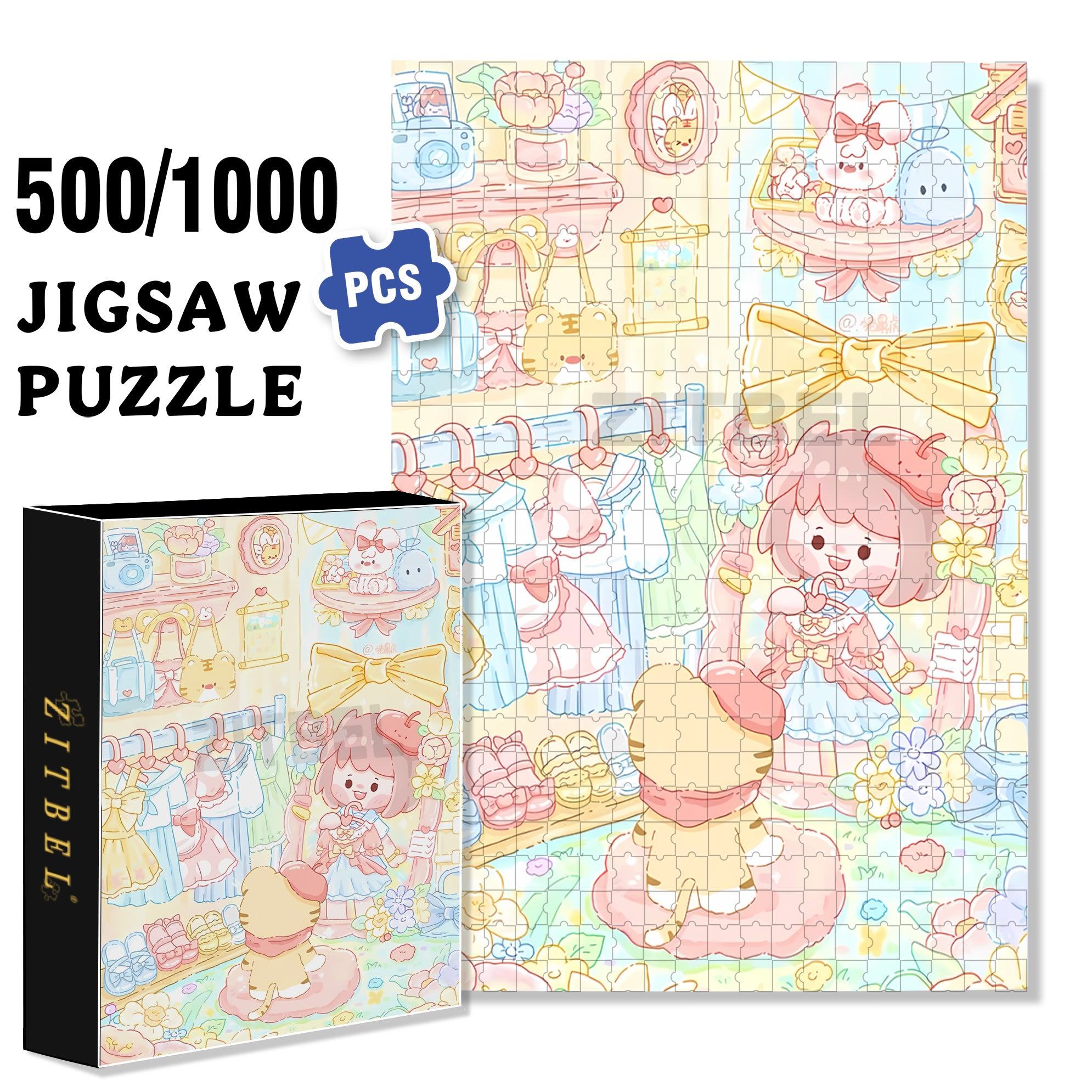 Fitting Room 500pcs/1000pcs Jigsaw Puzzle, Scratch-Resistant, Interactive Family Game & Brain-Boosting DIY Decor, Perfect for Halloween, Christmas & New Year Gifts, Family Puzzle Game
