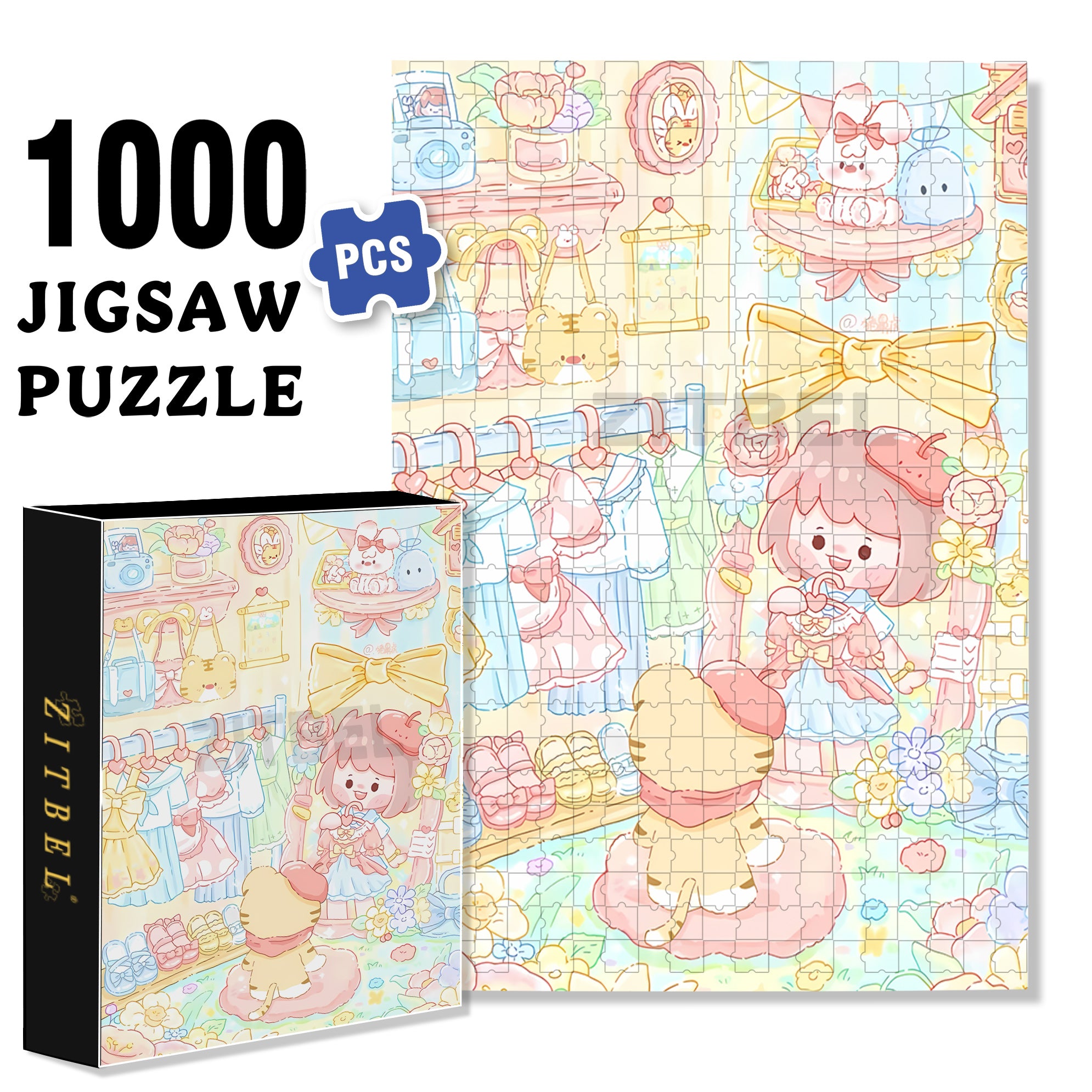 Fitting Room 500pcs/1000pcs Jigsaw Puzzle, Scratch-Resistant, Interactive Family Game & Brain-Boosting DIY Decor, Perfect for Halloween, Christmas & New Year Gifts, Family Puzzle Game