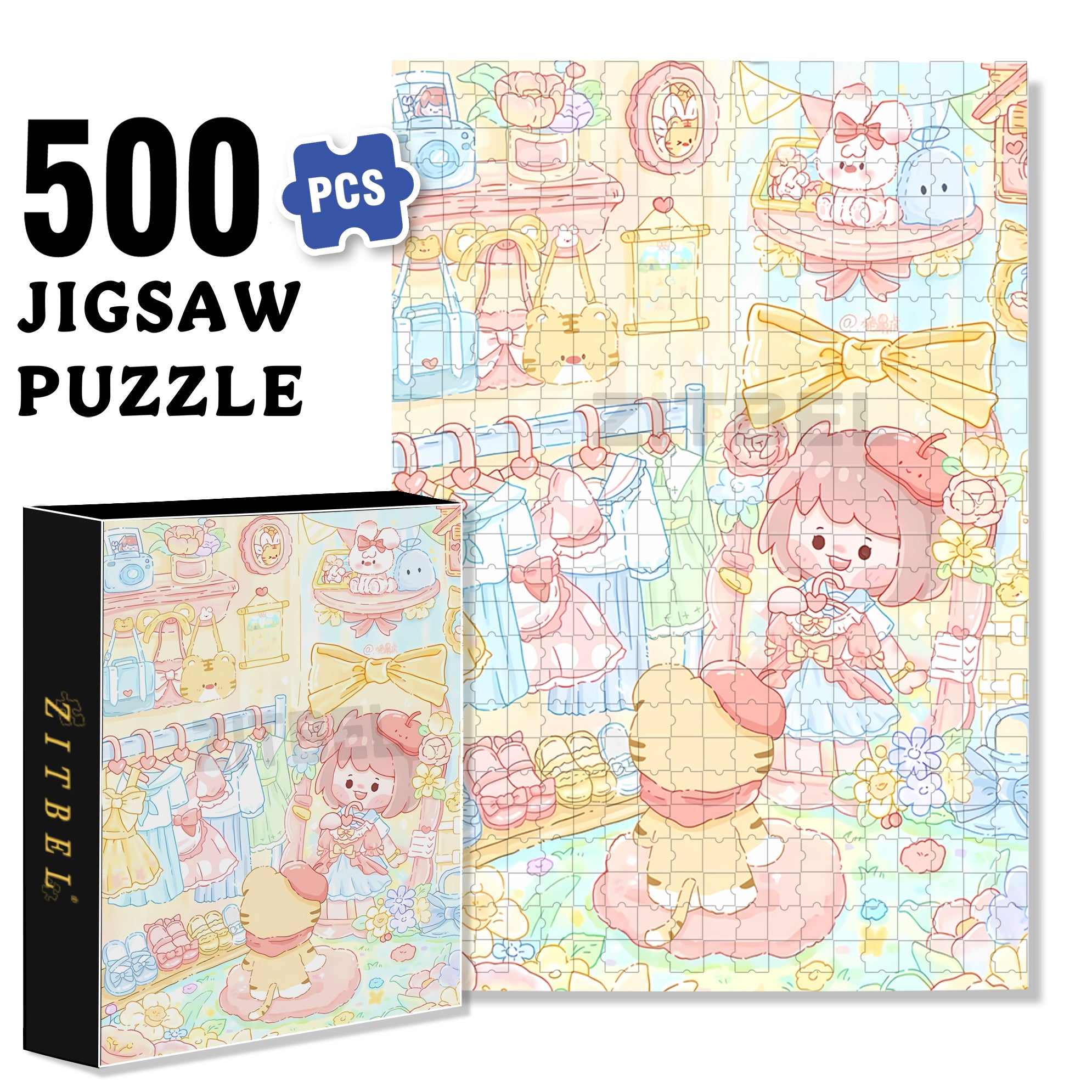 Fitting Room 500pcs/1000pcs Jigsaw Puzzle, Scratch-Resistant, Interactive Family Game & Brain-Boosting DIY Decor, Perfect for Halloween, Christmas & New Year Gifts, Family Puzzle Game