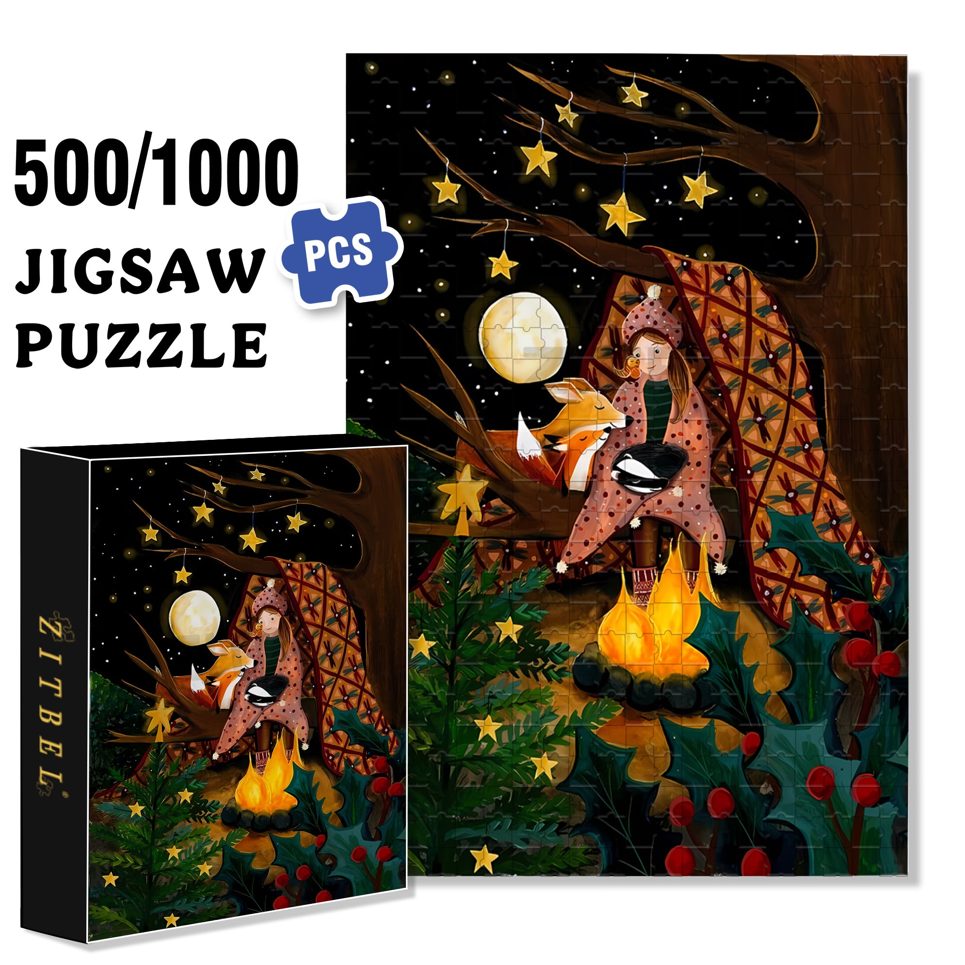 Forest Night 500pcs/1000pcs Jigsaw Puzzle, Scratch-Resistant, Interactive Family Game & Brain-Boosting DIY Decor, Perfect for Halloween, Christmas & New Year Gifts, Family Puzzle Game
