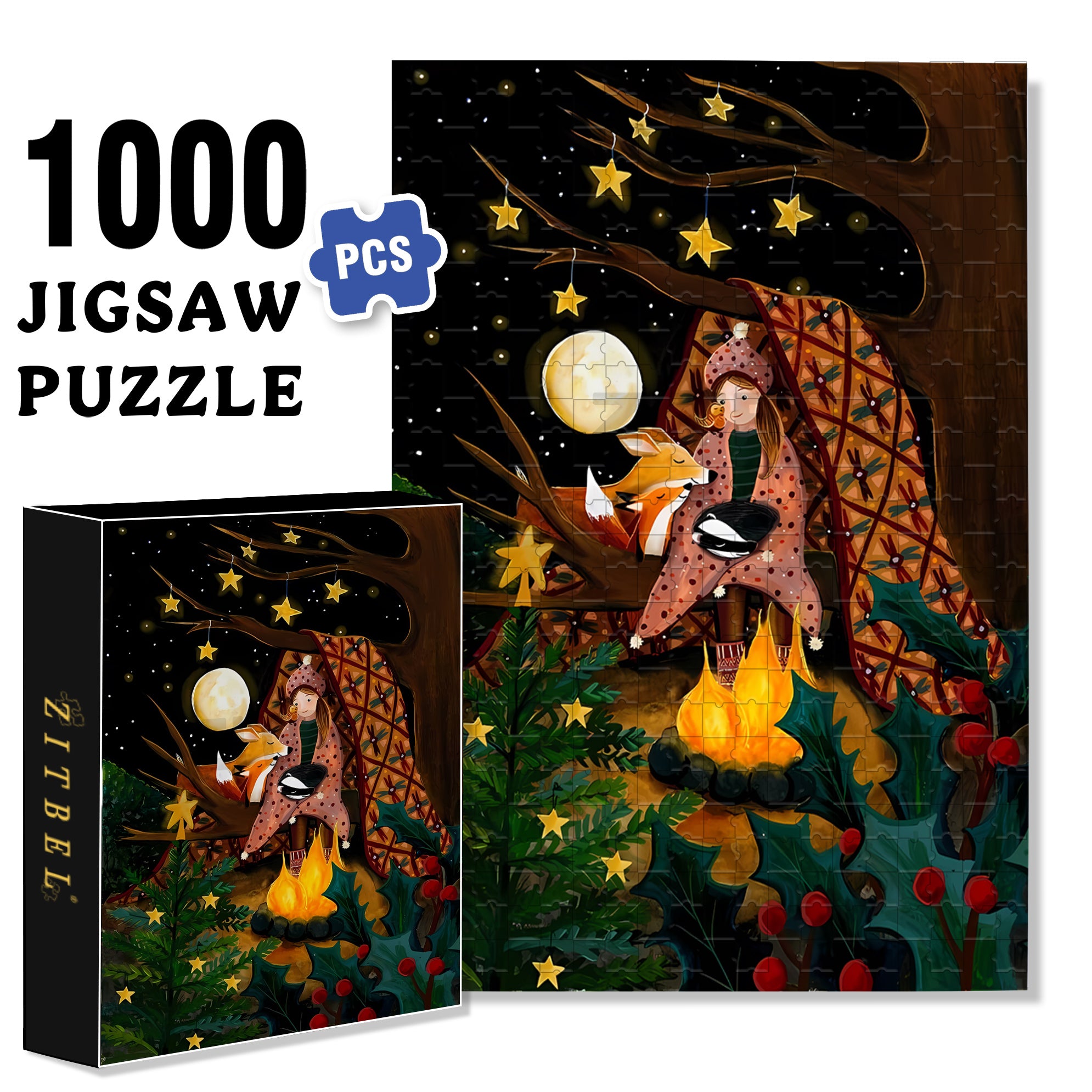Forest Night 500pcs/1000pcs Jigsaw Puzzle, Scratch-Resistant, Interactive Family Game & Brain-Boosting DIY Decor, Perfect for Halloween, Christmas & New Year Gifts, Family Puzzle Game