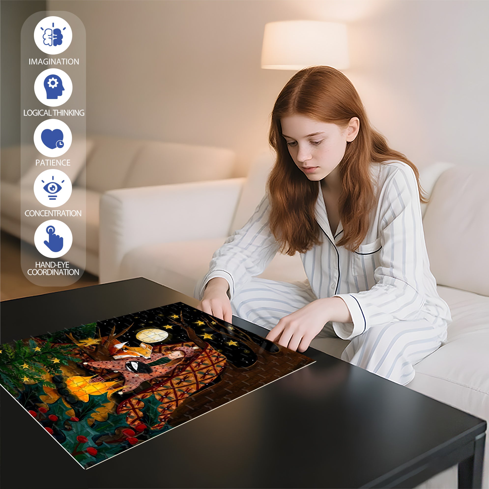 Forest Night 500pcs/1000pcs Jigsaw Puzzle, Scratch-Resistant, Interactive Family Game & Brain-Boosting DIY Decor, Perfect for Halloween, Christmas & New Year Gifts, Family Puzzle Game