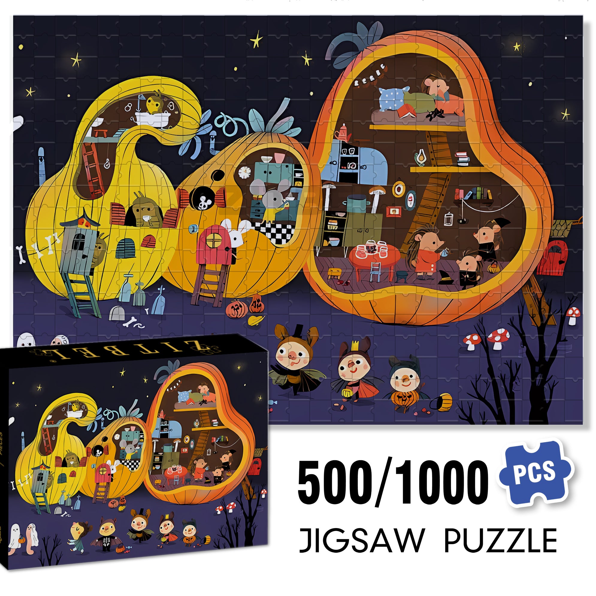 Halloween 500pcs/1000pcs Jigsaw Puzzle, Scratch-Resistant, Interactive Family Game & Brain-Boosting DIY Decor, Perfect for Halloween, Christmas & New Year Gifts, Family Puzzle Game