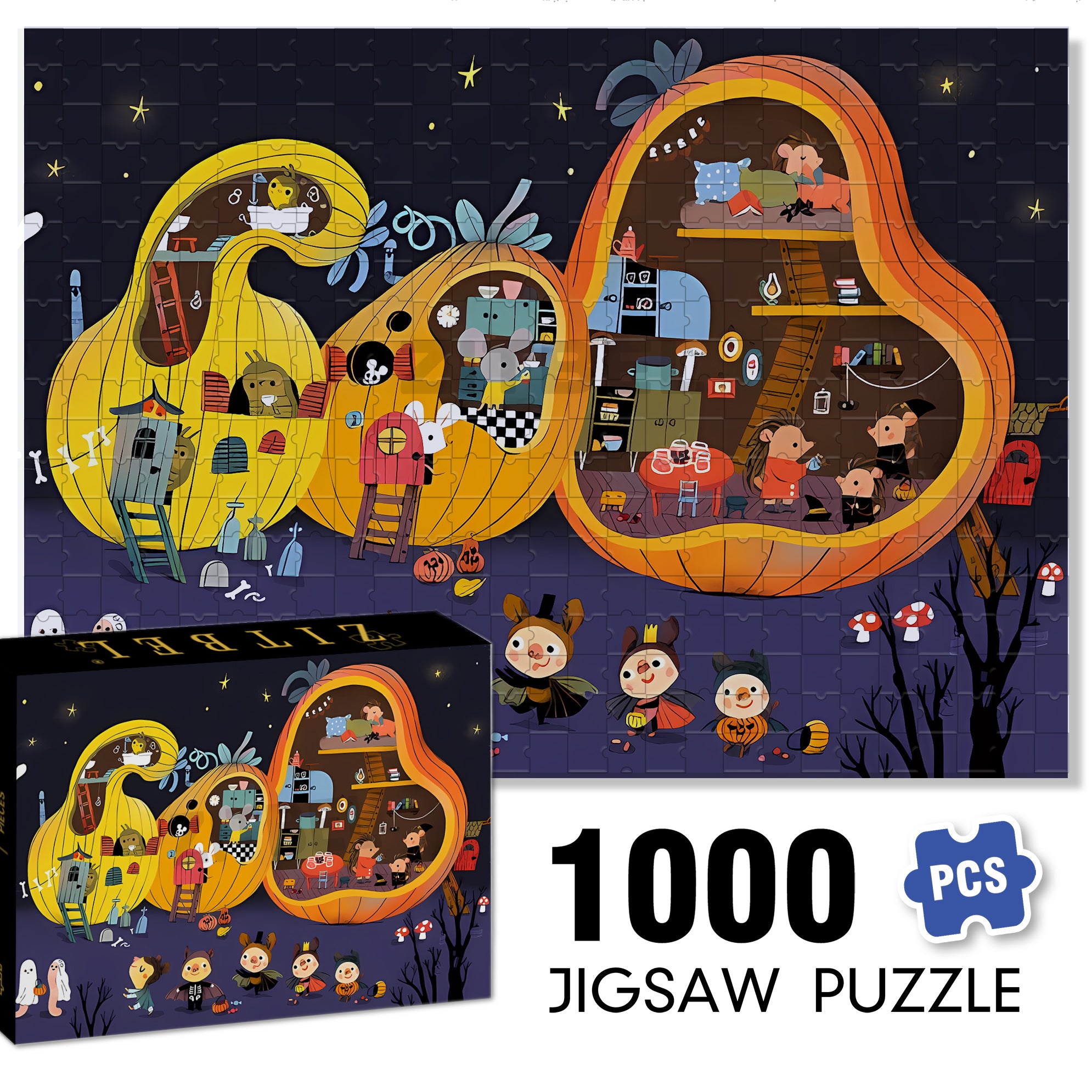 Halloween 500pcs/1000pcs Jigsaw Puzzle, Scratch-Resistant, Interactive Family Game & Brain-Boosting DIY Decor, Perfect for Halloween, Christmas & New Year Gifts, Family Puzzle Game
