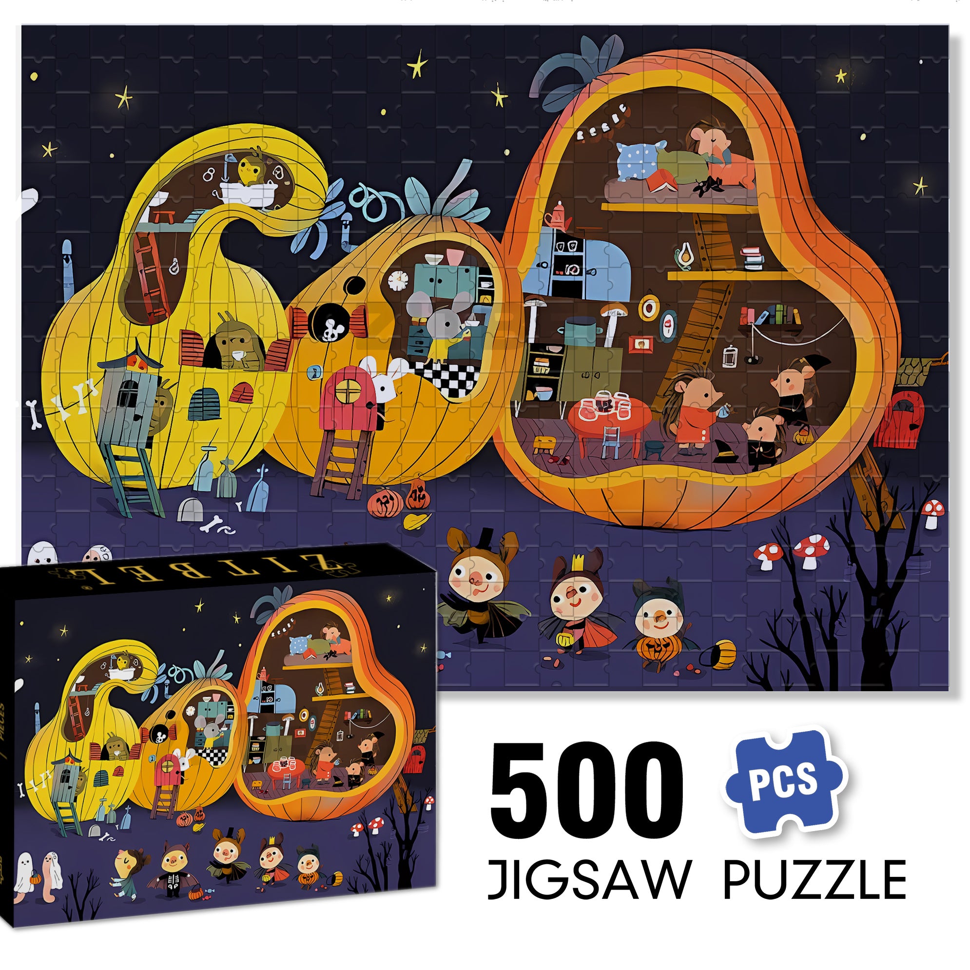 Halloween 500pcs/1000pcs Jigsaw Puzzle, Scratch-Resistant, Interactive Family Game & Brain-Boosting DIY Decor, Perfect for Halloween, Christmas & New Year Gifts, Family Puzzle Game
