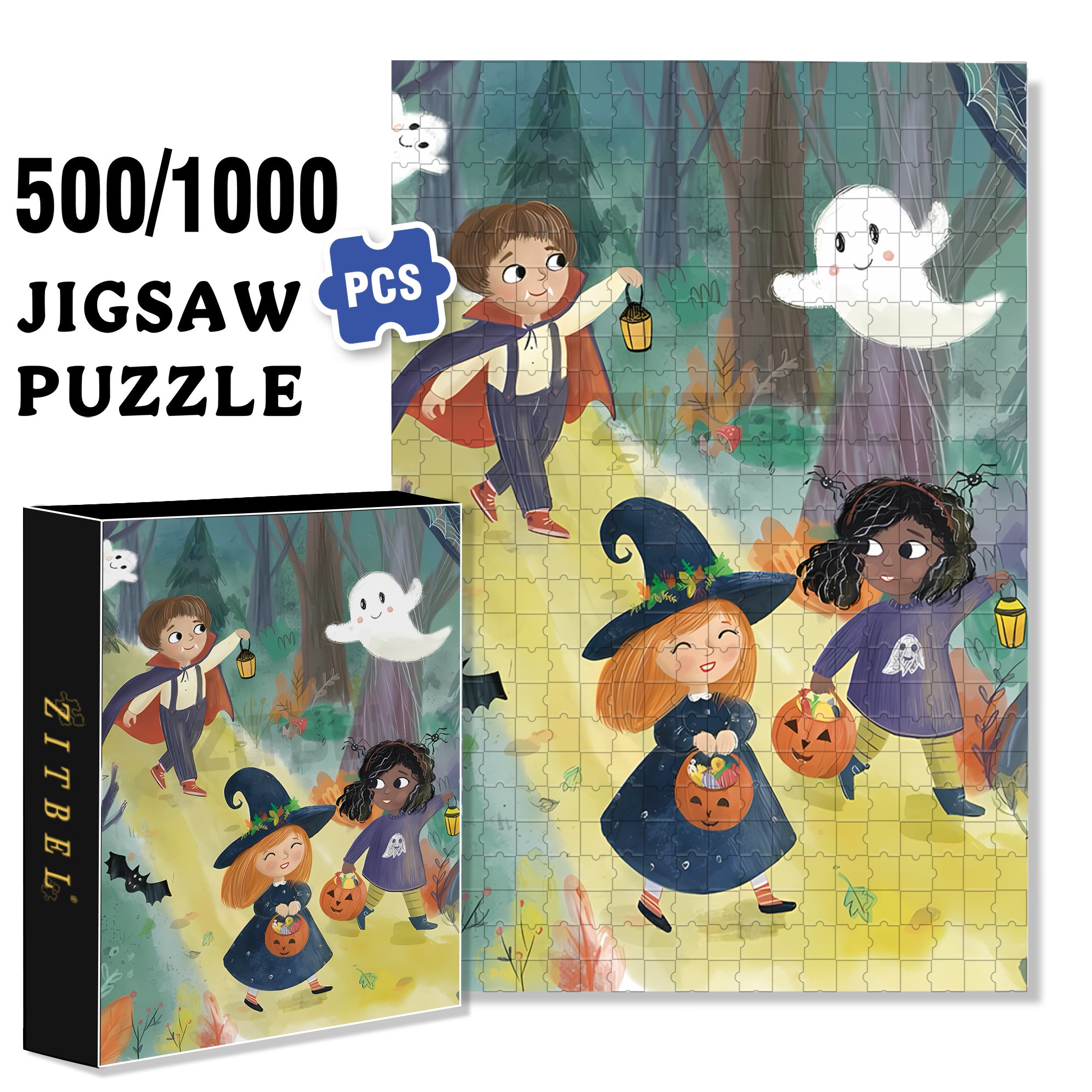 Happy Halloween , Trick Or Treat! 500pcs/1000pcs Jigsaw Puzzle, Scratch-Resistant, Interactive Family Game & Brain-Boosting DIY Decor, Perfect for Halloween, Christmas & New Year Gifts, Family Puzzle Game