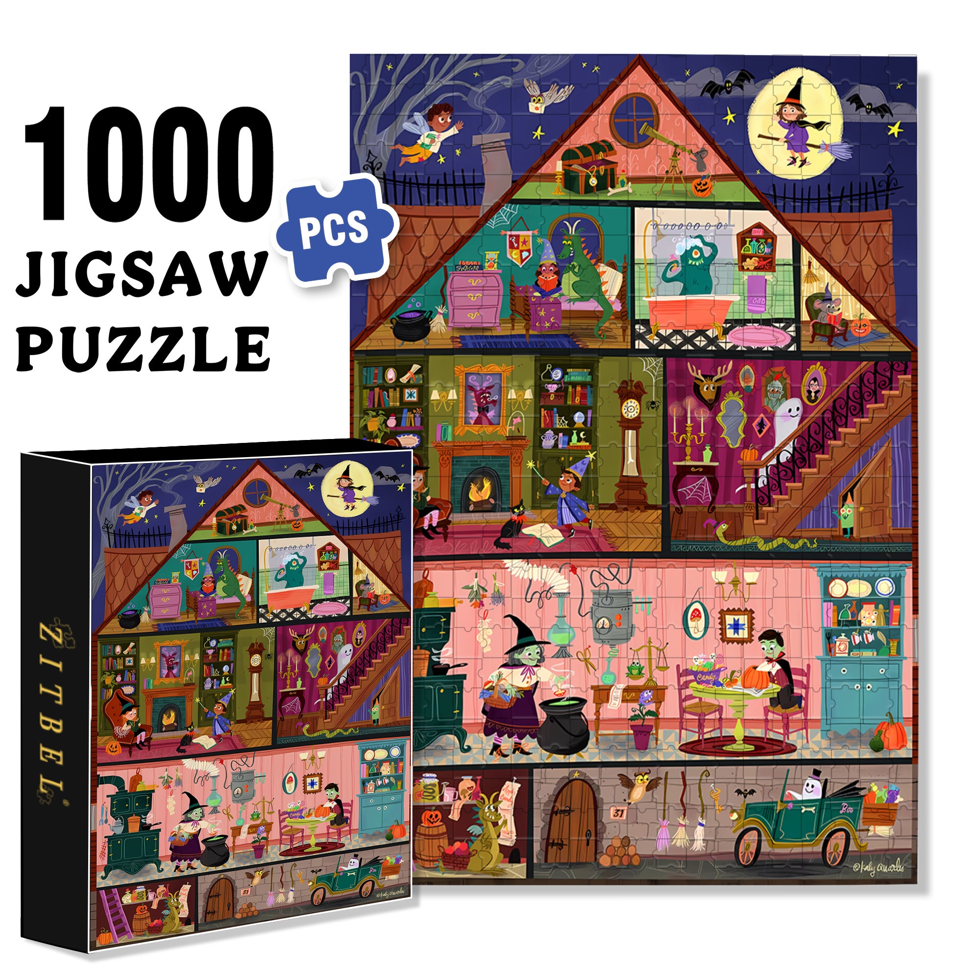 Haunted House 500pcs/1000pcs Jigsaw Puzzle, Scratch-Resistant, Interactive Family Game & Brain-Boosting DIY Decor, Perfect for Halloween, Christmas & New Year Gifts, Family Puzzle Game