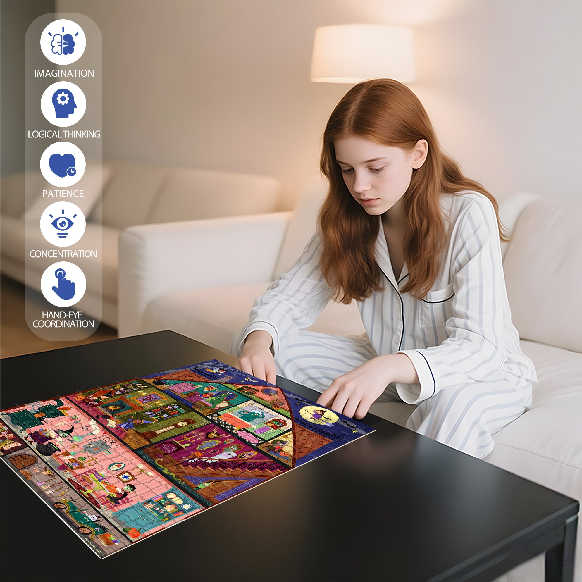 Haunted House 500pcs/1000pcs Jigsaw Puzzle, Scratch-Resistant, Interactive Family Game & Brain-Boosting DIY Decor, Perfect for Halloween, Christmas & New Year Gifts, Family Puzzle Game