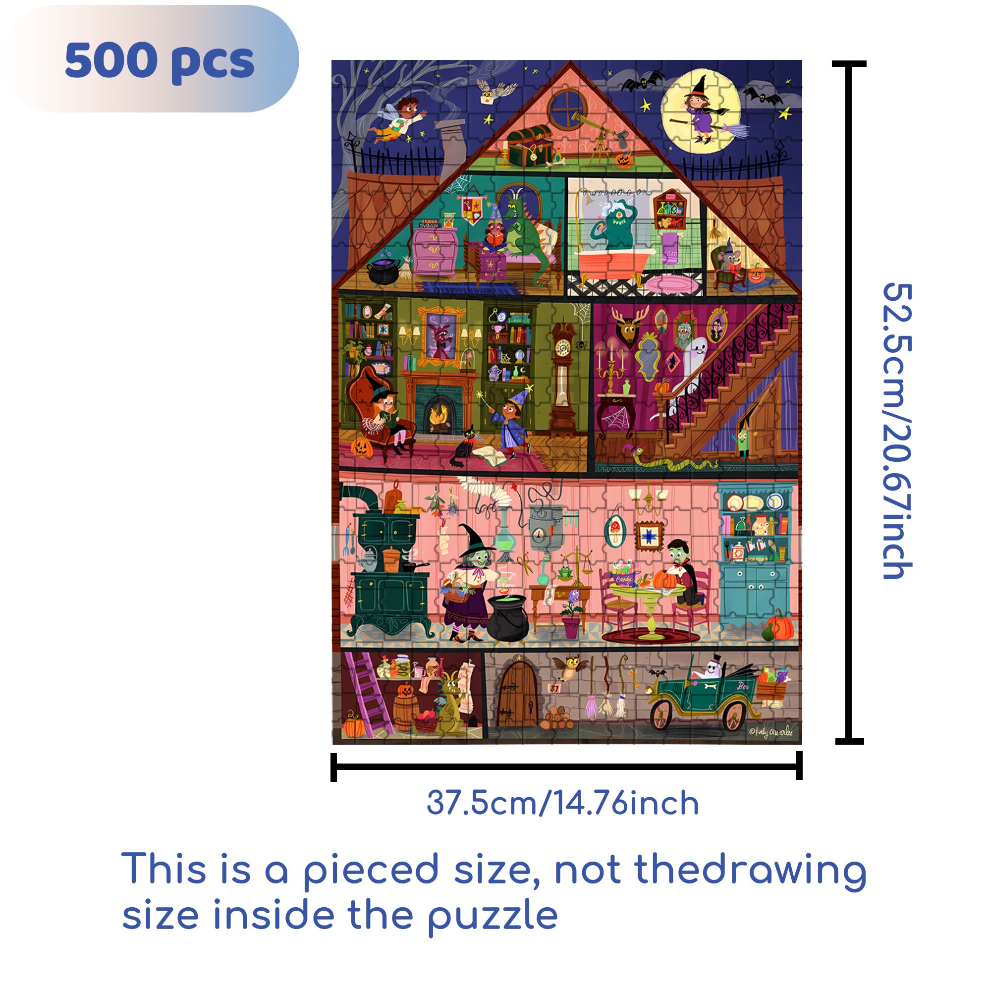 Haunted House 500pcs/1000pcs Jigsaw Puzzle, Scratch-Resistant, Interactive Family Game & Brain-Boosting DIY Decor, Perfect for Halloween, Christmas & New Year Gifts, Family Puzzle Game