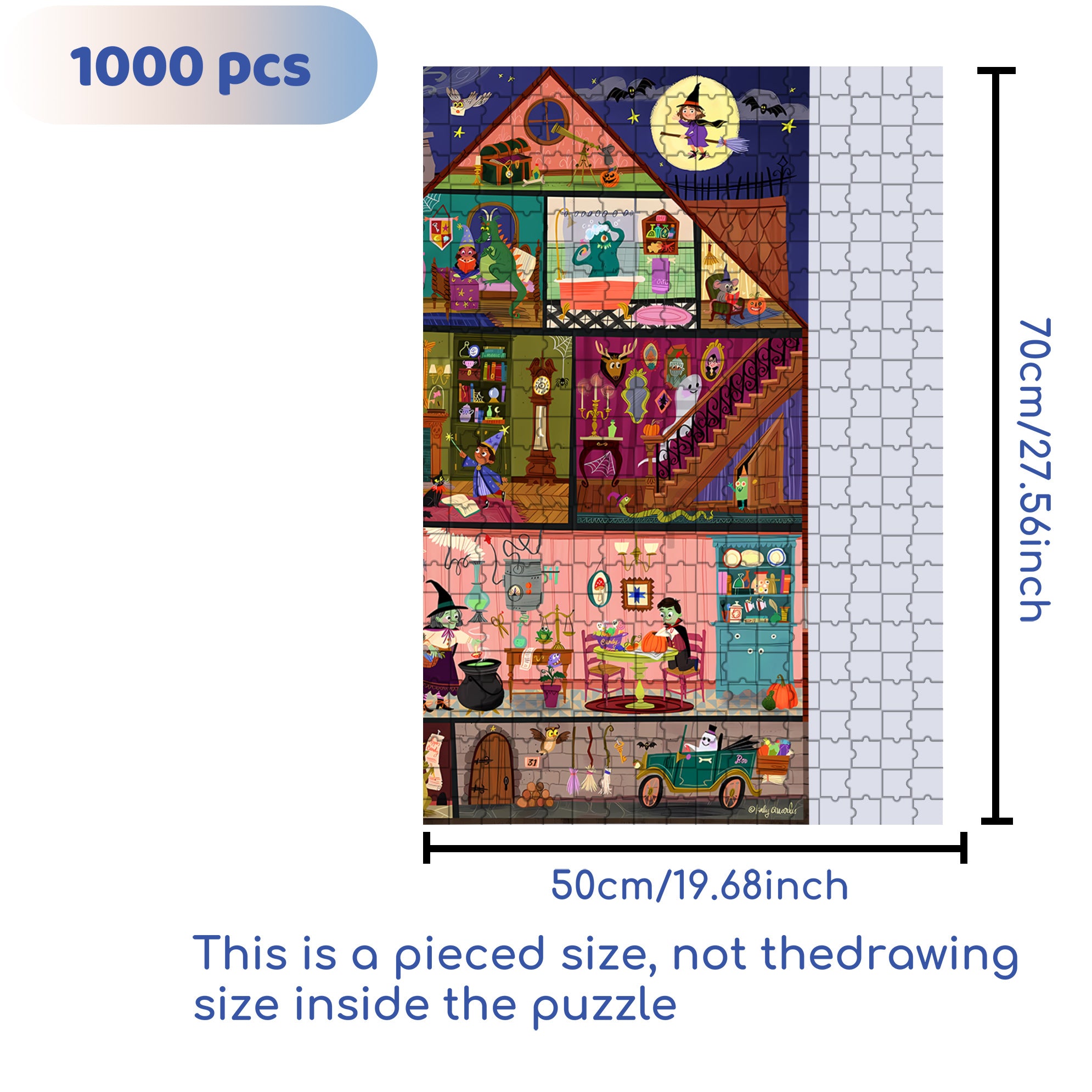 Haunted House 500pcs/1000pcs Jigsaw Puzzle, Scratch-Resistant, Interactive Family Game & Brain-Boosting DIY Decor, Perfect for Halloween, Christmas & New Year Gifts, Family Puzzle Game