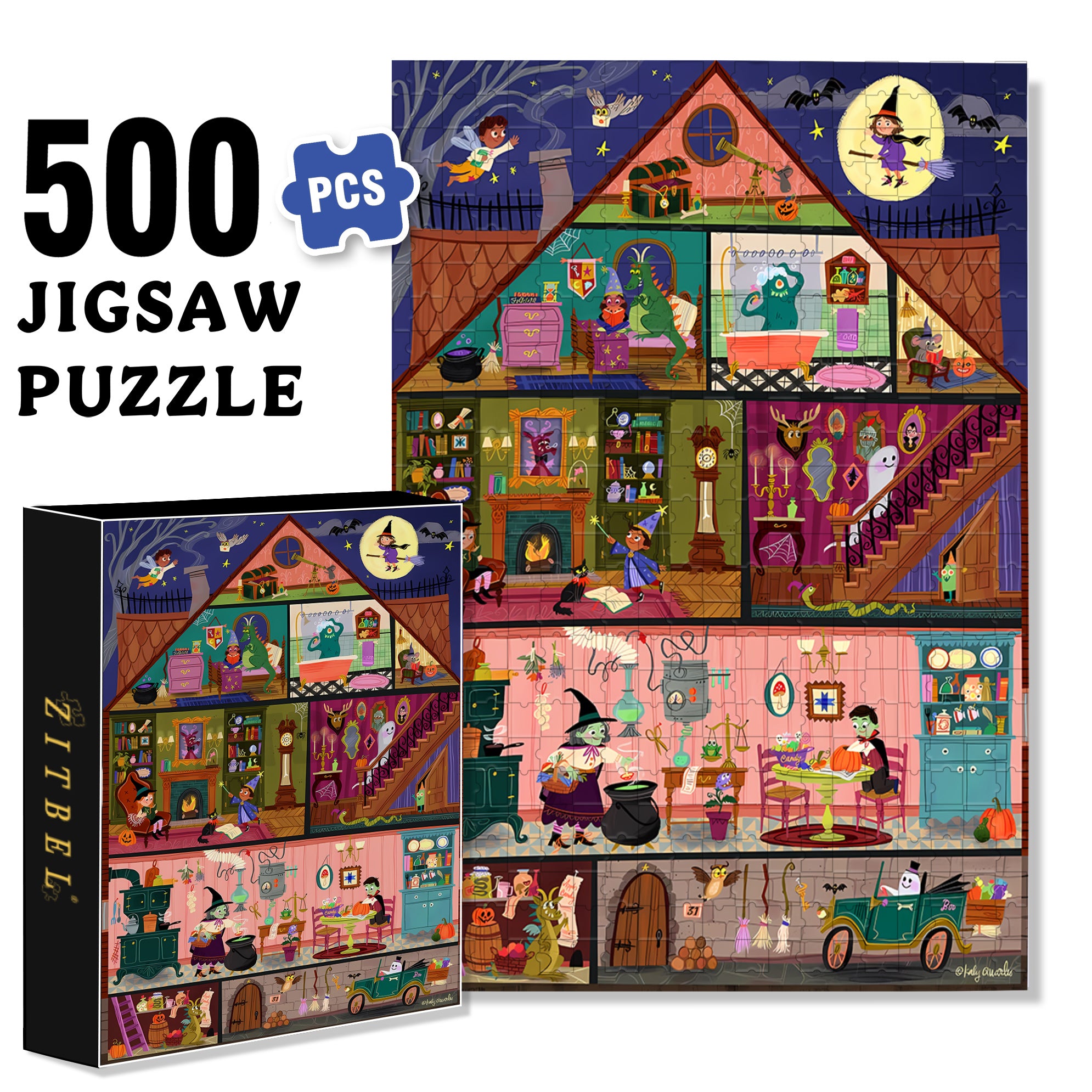Haunted House 500pcs/1000pcs Jigsaw Puzzle, Scratch-Resistant, Interactive Family Game & Brain-Boosting DIY Decor, Perfect for Halloween, Christmas & New Year Gifts, Family Puzzle Game