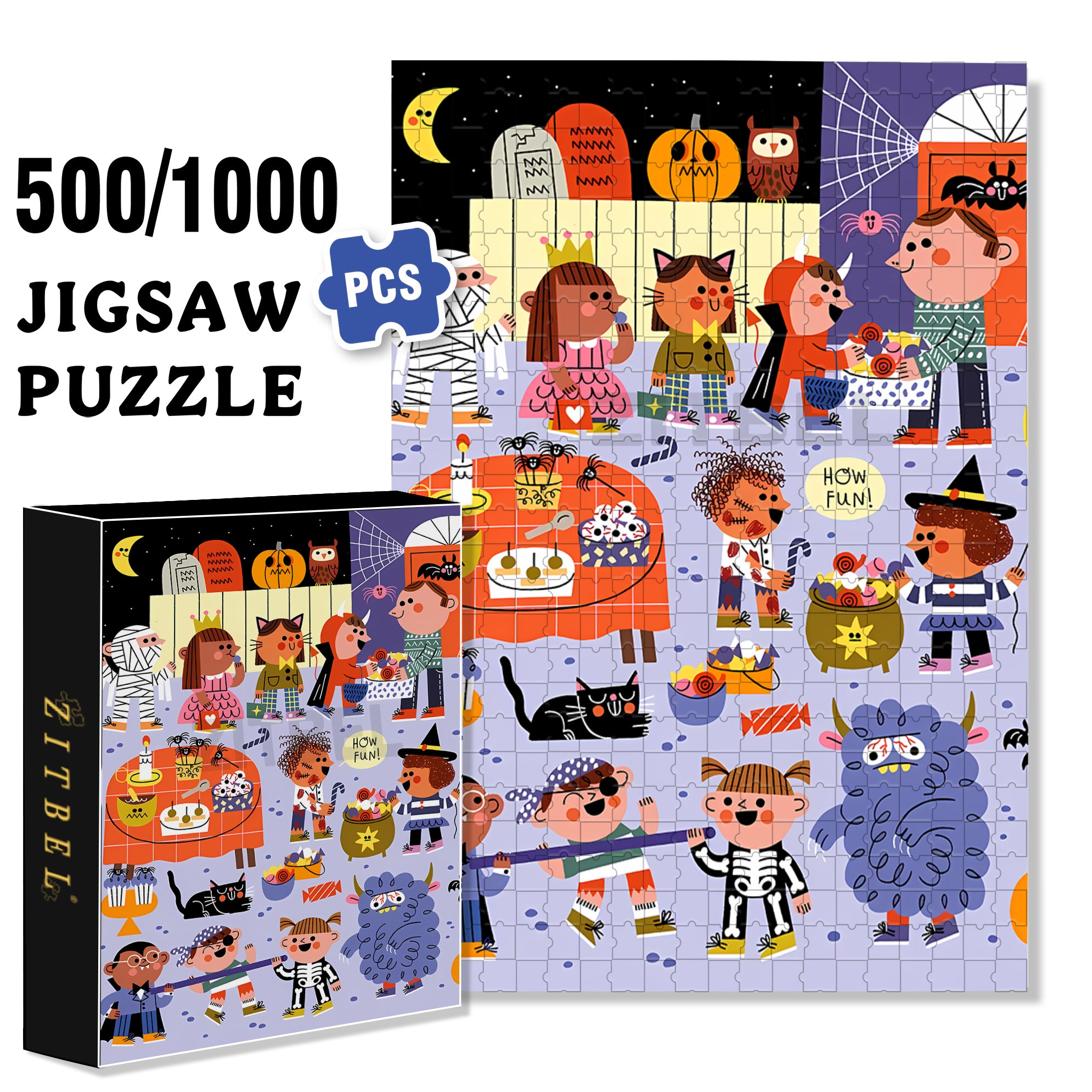 How Fun 500pcs/1000pcs Jigsaw Puzzle, Scratch-Resistant, Interactive Family Game & Brain-Boosting DIY Decor, Perfect for Halloween, Christmas & New Year Gifts, Family Puzzle Game