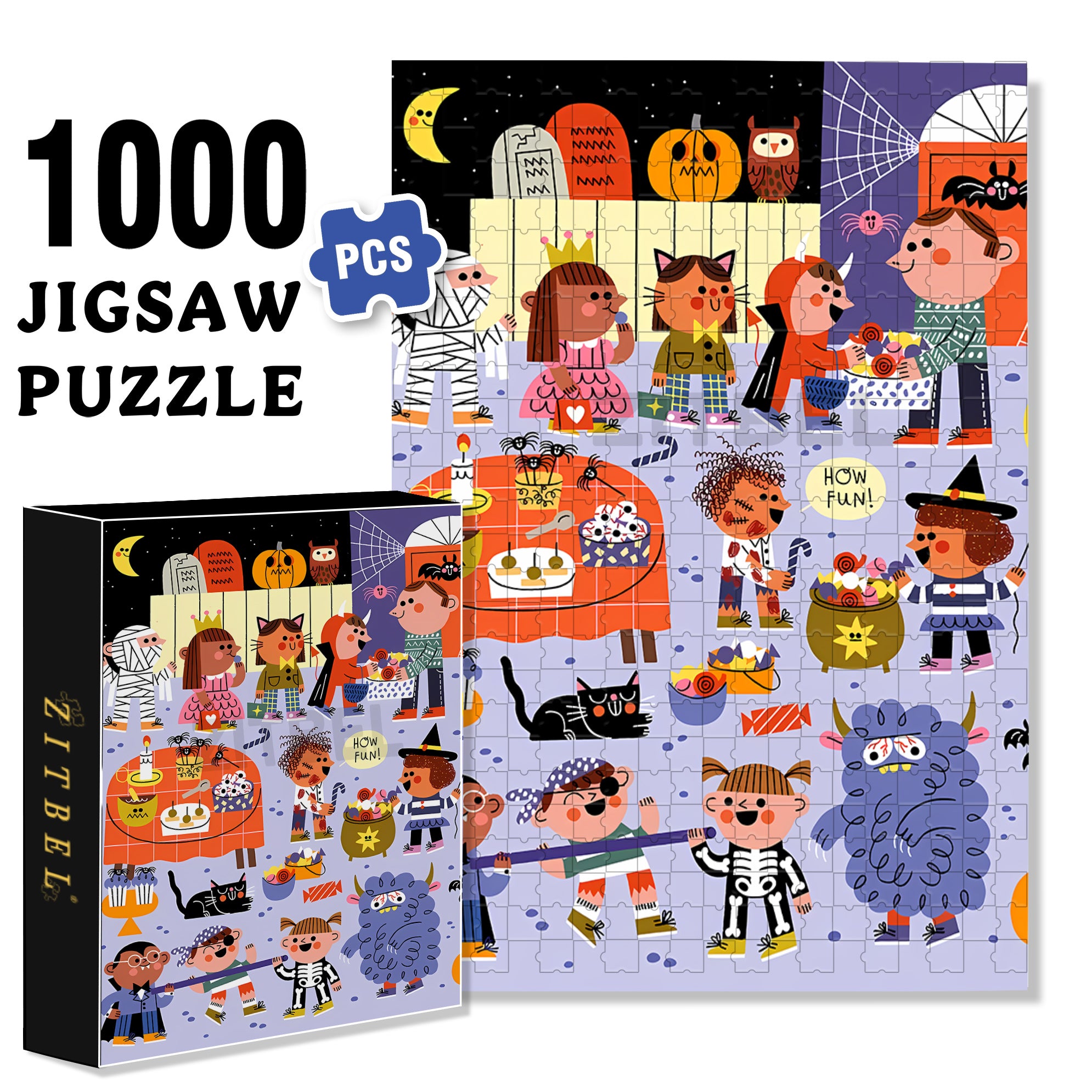 How Fun 500pcs/1000pcs Jigsaw Puzzle, Scratch-Resistant, Interactive Family Game & Brain-Boosting DIY Decor, Perfect for Halloween, Christmas & New Year Gifts, Family Puzzle Game