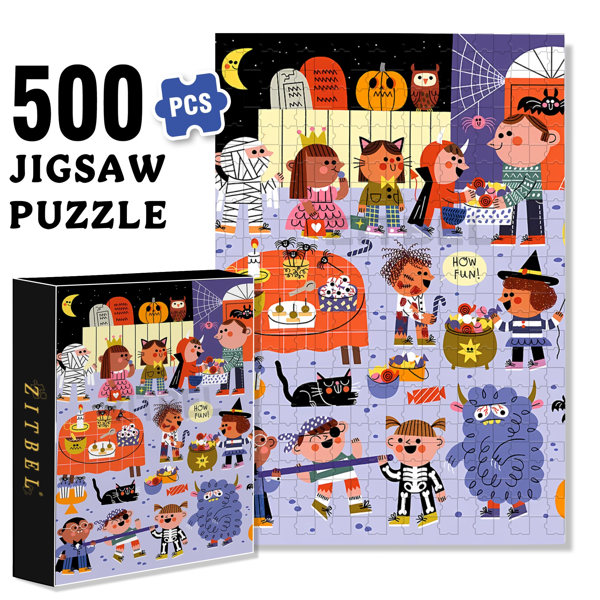 How Fun 500pcs/1000pcs Jigsaw Puzzle, Scratch-Resistant, Interactive Family Game & Brain-Boosting DIY Decor, Perfect for Halloween, Christmas & New Year Gifts, Family Puzzle Game